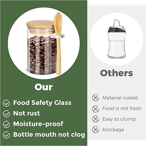 Miniatura 6 de holoith Contenedor de azúcar con tapa y cuchara de bambú, tarro de vidrio de 8.5 onzas para cafetería, accesorios de almacenamiento, decoración de