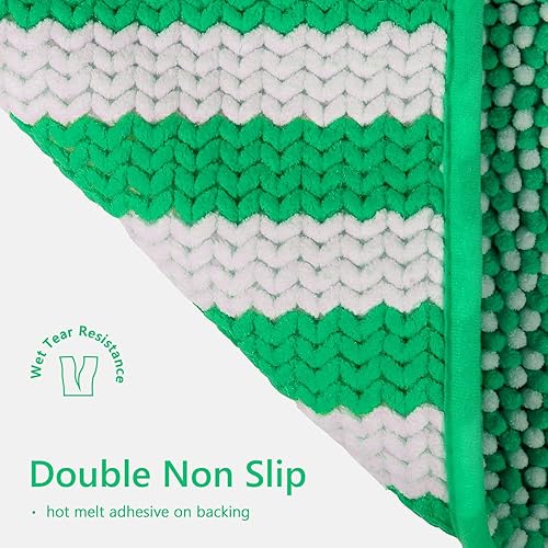 Miniatura 4 de Juego de 2 alfombras de baño de felpilla extrasuaves y absorbentes, esponjosas, a rayas, antideslizantes, lavables a máquina (20 x 32 pulgadas más