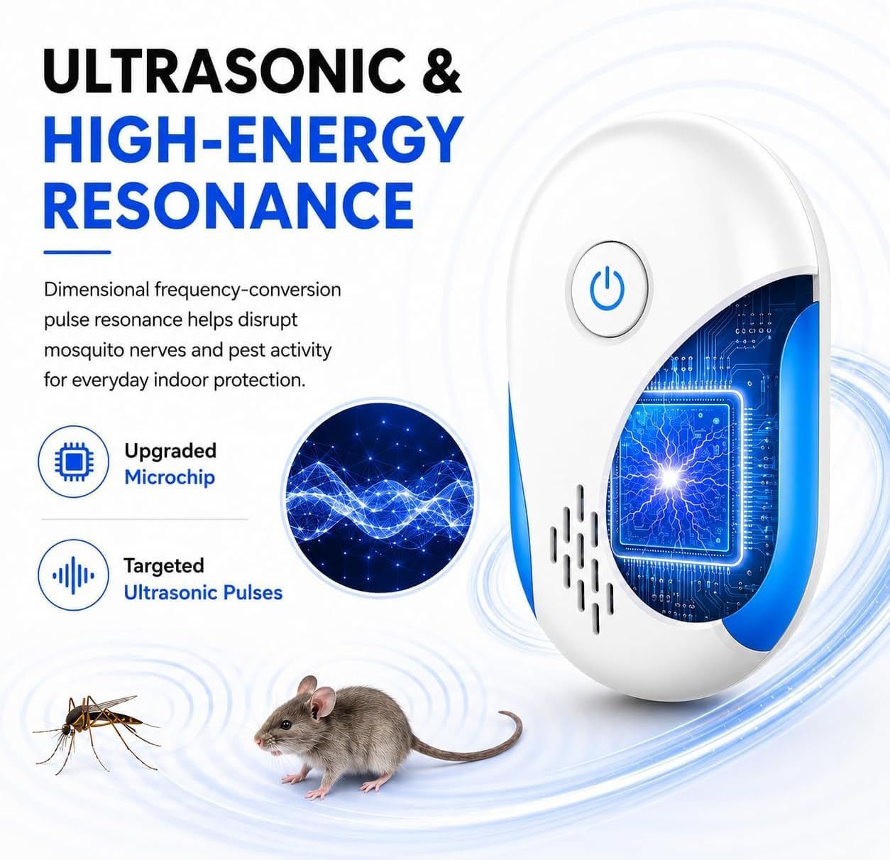2026 Upgraded Ultrasonic Repeller 6 Packs, Indoor Ultrasonic Repellent for Roach, Rodent, Mouse, Bugs, Ant, Mosquito, Mice, Spider, Electronic Plug in Pest Control