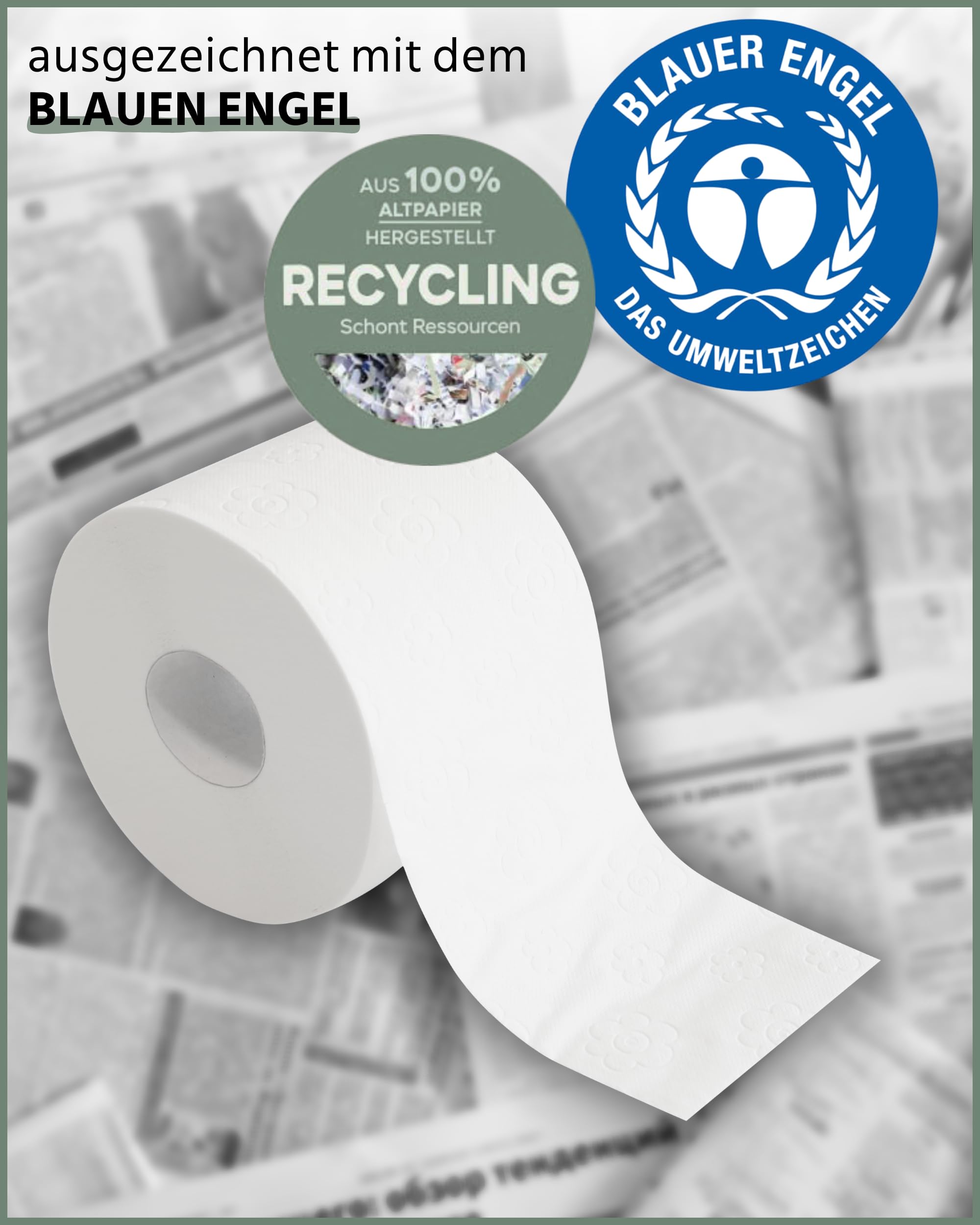 œcolife Toilettenpapier Box Recycling, 3-lagig, 75 Rollen x 180 Blätter, Großpackung für Gewerbe und Haushalt, Recyclingpapier