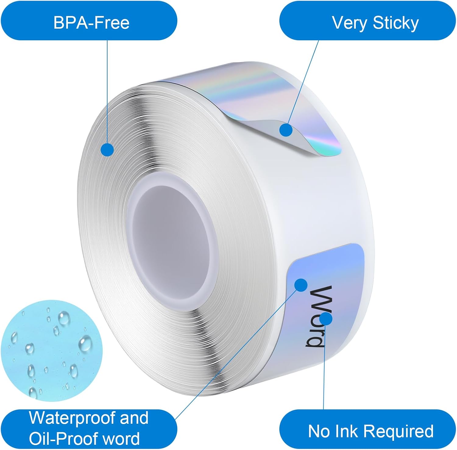 320 Pcs D30 Label Tape, Thermal Printer Labels Paper for Phomemo D30 D32 D35 Q30 Q30s Q31, 12 x 40 mm (0.47"x 1.57"), Waterproof Adhesive Print Master Labels Refill, 2 Rolls, Holographic Silver - Image 5