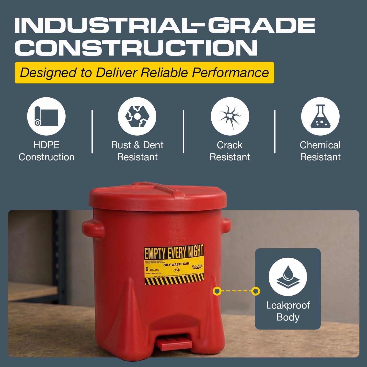 Eagle Oily Waste Can, Self-Closing Lid, 6 Gallon, Made in the USA, Red — Amazon image 3