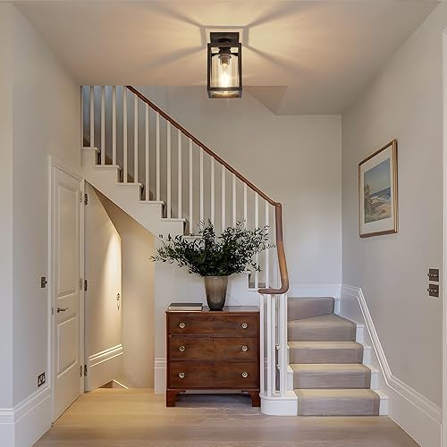 Vista 8 de Semi Flush Mount Ceiling Light Fixture, Bronze Metal Frame Ceiling Light with Clear Glass Shade, Farmhouse Light Fixtures Chandeliers for Dining