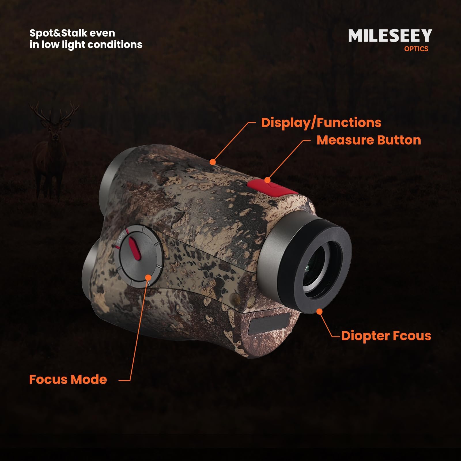 MILESEEY Telémetro de caza con pantalla roja ilustrada con campo de visión de 7.5° y telémetro láser de 1000 yardas con precisión de ± 0.5 yardas para Hunter con batería recargable