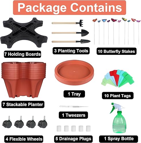 Miniatura 2 de Maceta apilable, maceta vertical de fresas con juego de herramientas Garen, maceta de jardín de riego automático para interiores y exteriores, 7