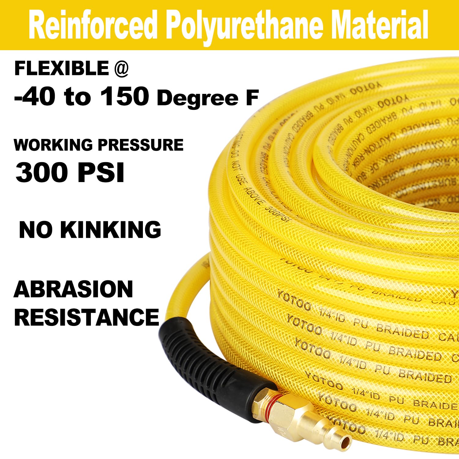 Air Compressor Hose Kit YOTOO Polyurethane Recoil Air Hose, Air Compressor Hose 1/4\" Inner Diameter By 25' Long With Bend Restrictor, 1/4\" Industrial Quick Coupler And Plug, Red Airbrush Compressor