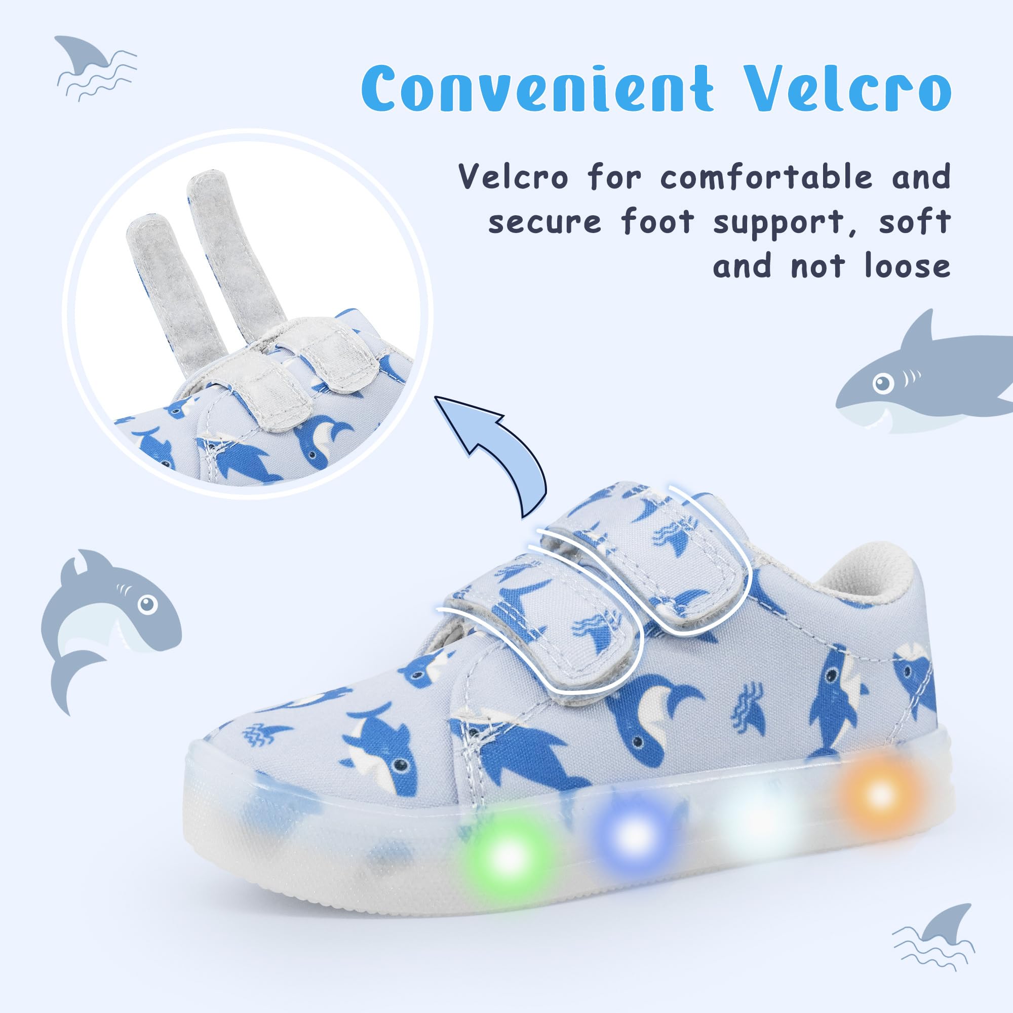 YESKIS Vivaki - Scarpe da ginnastica in tela con luci a LED, stile casual, per bambini piccoli, misura 38-42