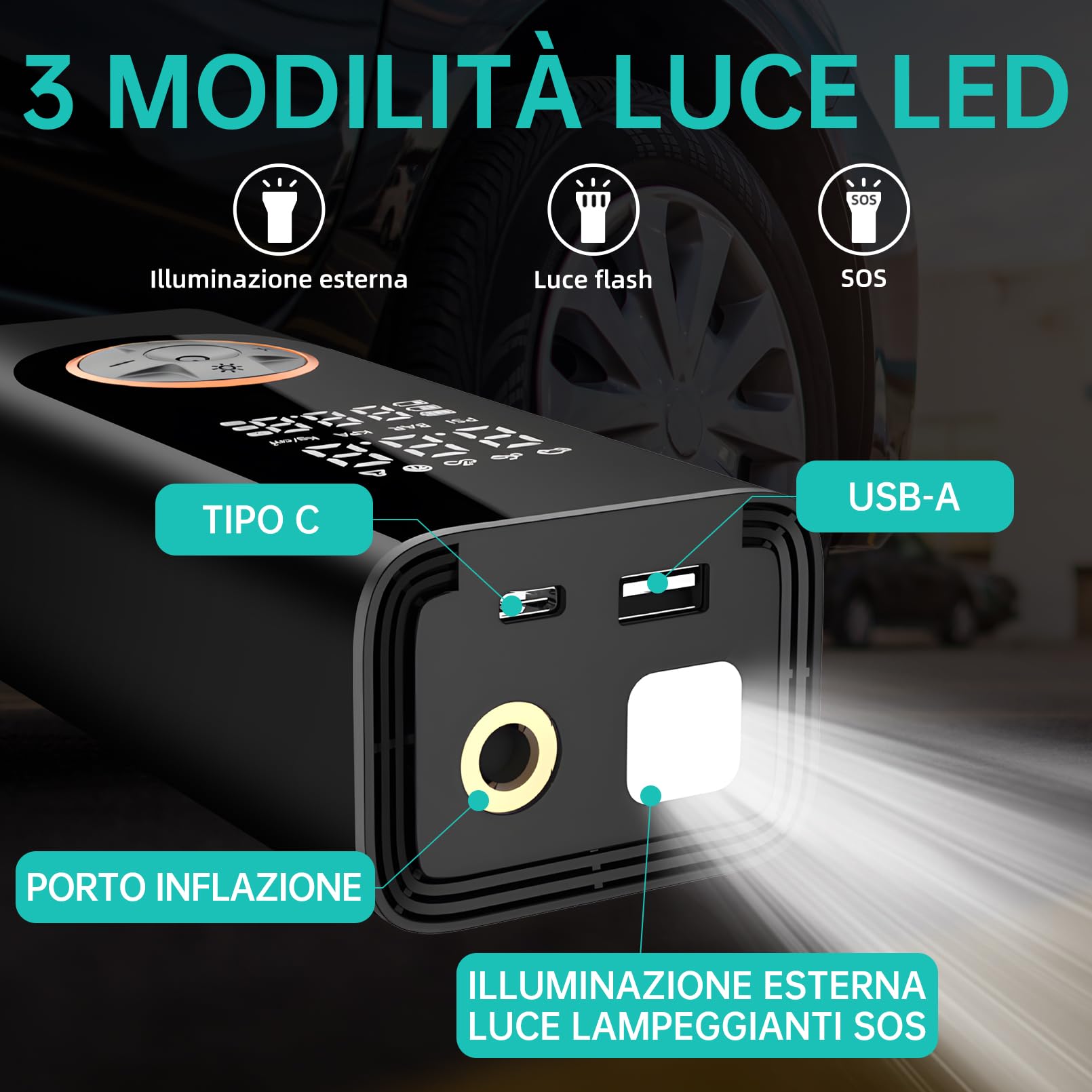 Mini compressore aria portatile Gonfiatore per pneumatici senza fili pompa digitale per pneumatici per auto elettrica DC 12V 150PSI di veicoli/bici/gonfiabili con preimpostato funzione