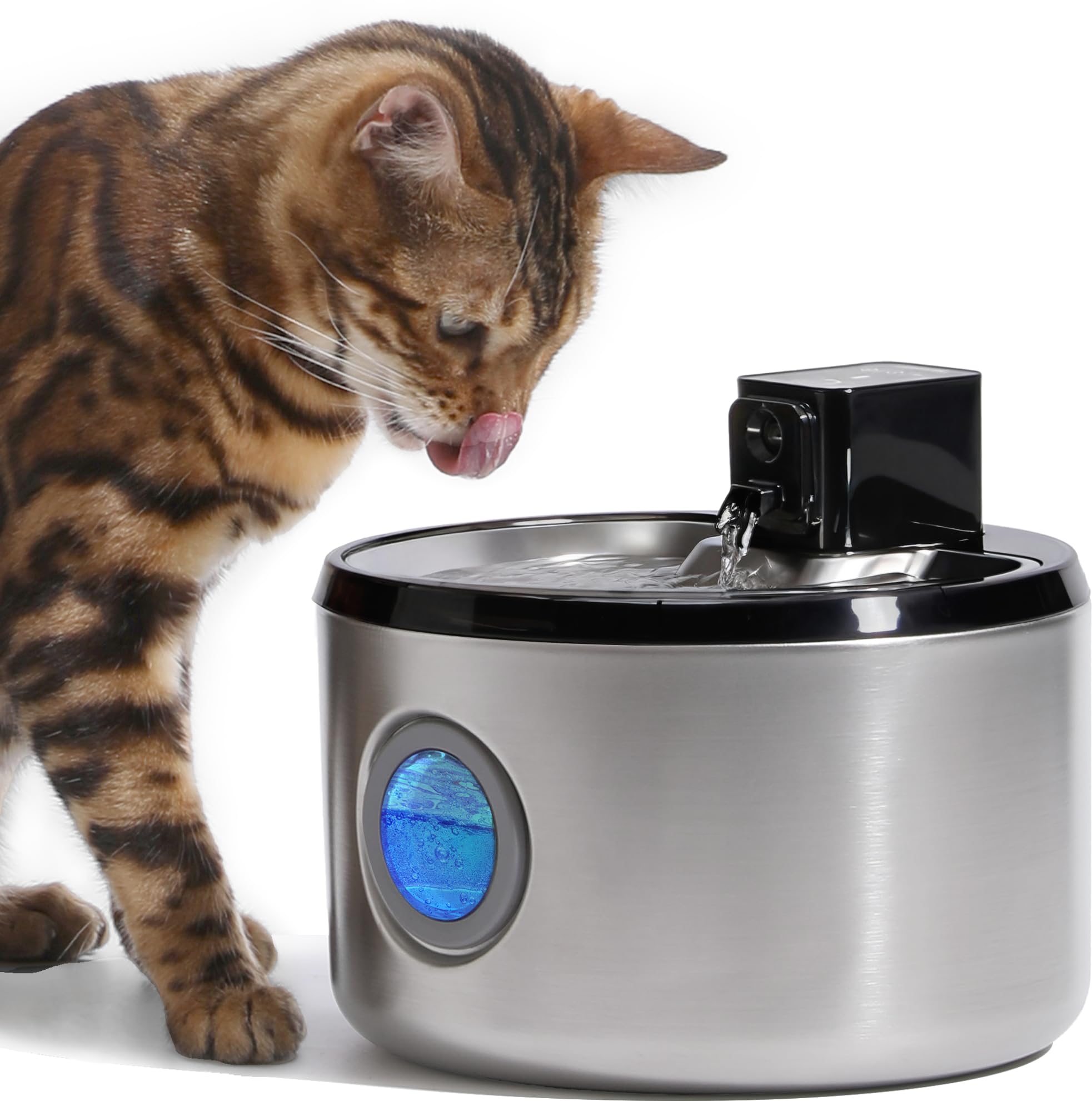 FUKUMARU Wireless Cat Water Fountain Stainless Steel, 152oz/4.5L Battery Operated Dog Water Dispenser, Cordless Automatic Pet Fountain with 3 Modes and Motion Sensor, Ultra Quiet & Easy to Clean