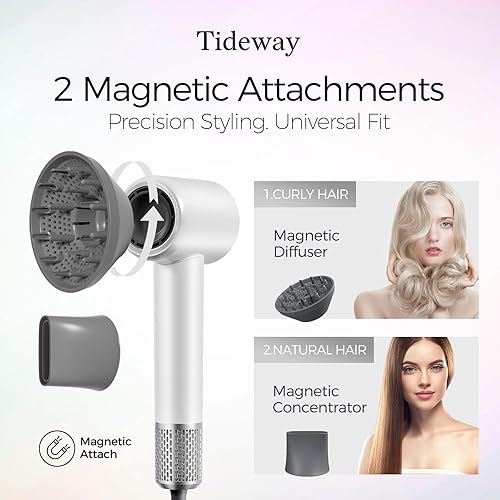 Miniatura 6 de Tideway Secador de pelo profesional de alta velocidad iónico 110,000 RPM, secador de pelo compacto con difusor magnético, secado rápido con motor