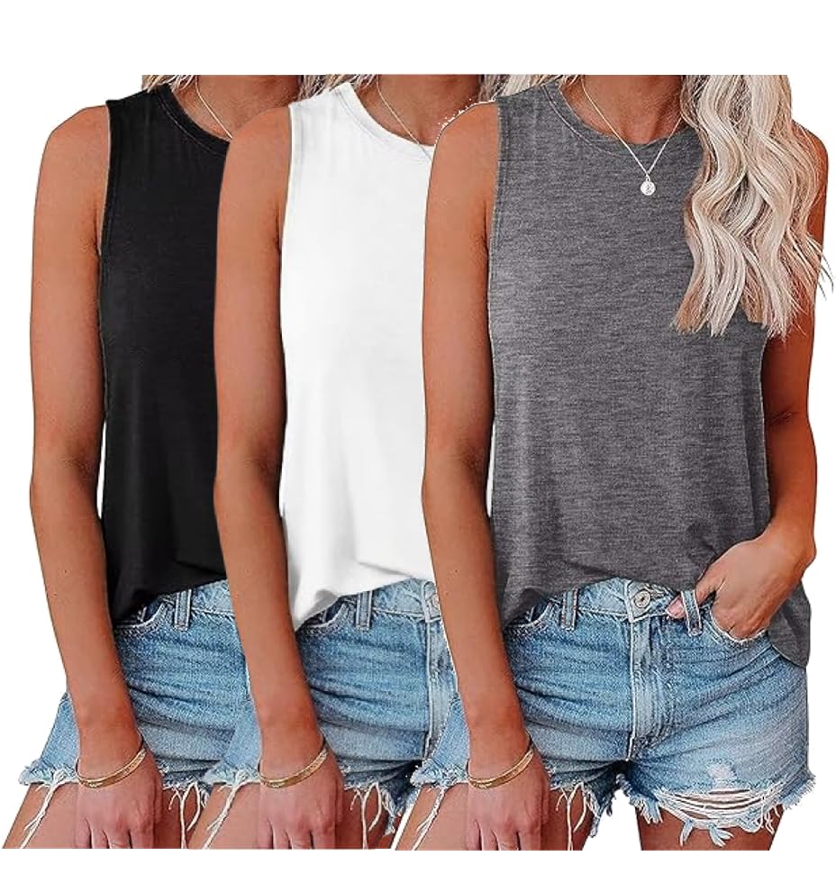 1/2/3 Pack Womens Fashion Tank Tops Crewneck Loose Fit Casual Vacation 2025 Trendy Outfits Sleeveless Shirts