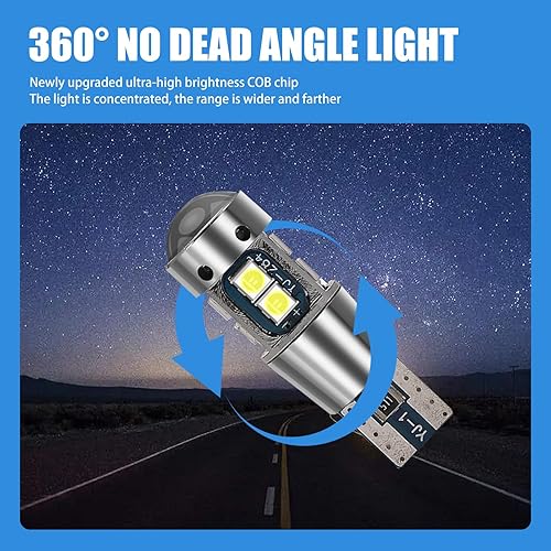 Miniatura 4 de cerfioo 2 luces LED de ancho T10 para automóvil, 1.378 in x 0.394 in 3030 10SMD 5W 600LM 6500K PCB Board Bombilla de decodificación de lente de