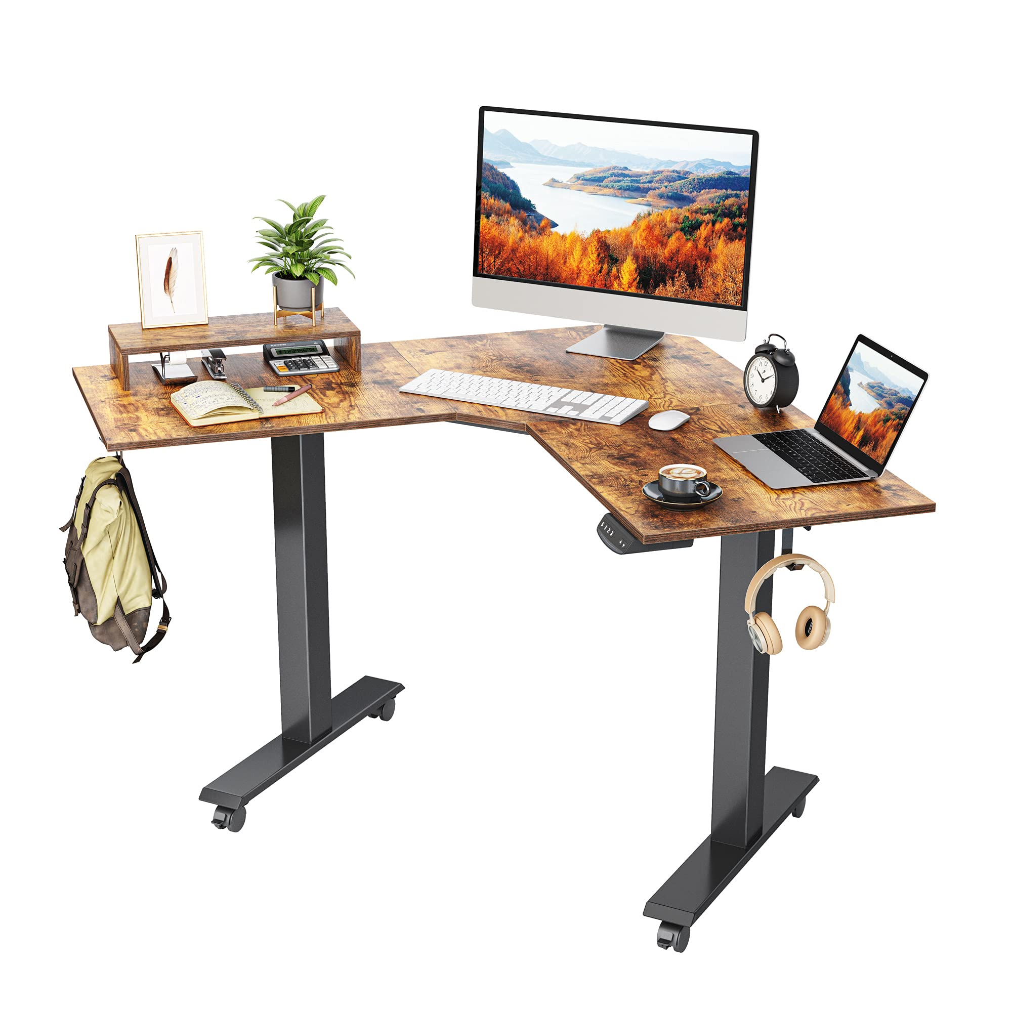 Buy FEZIBO Dual Motor L Shaped Electric Standing Desk, 48 Inches Stand Up Corner Desk, Home