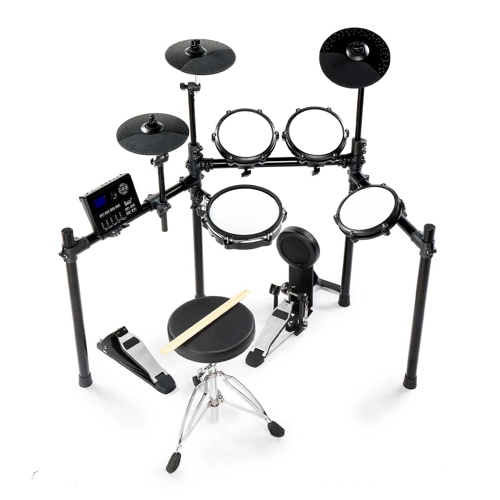 GLARRY 10" Dual Zone Snare Electric Drum Set, 5 Pads, 3 Cymbals Full Size Adult Drum Set, 30 Kits and 450 Authentic Sounds,TFT Color Display, USB MID