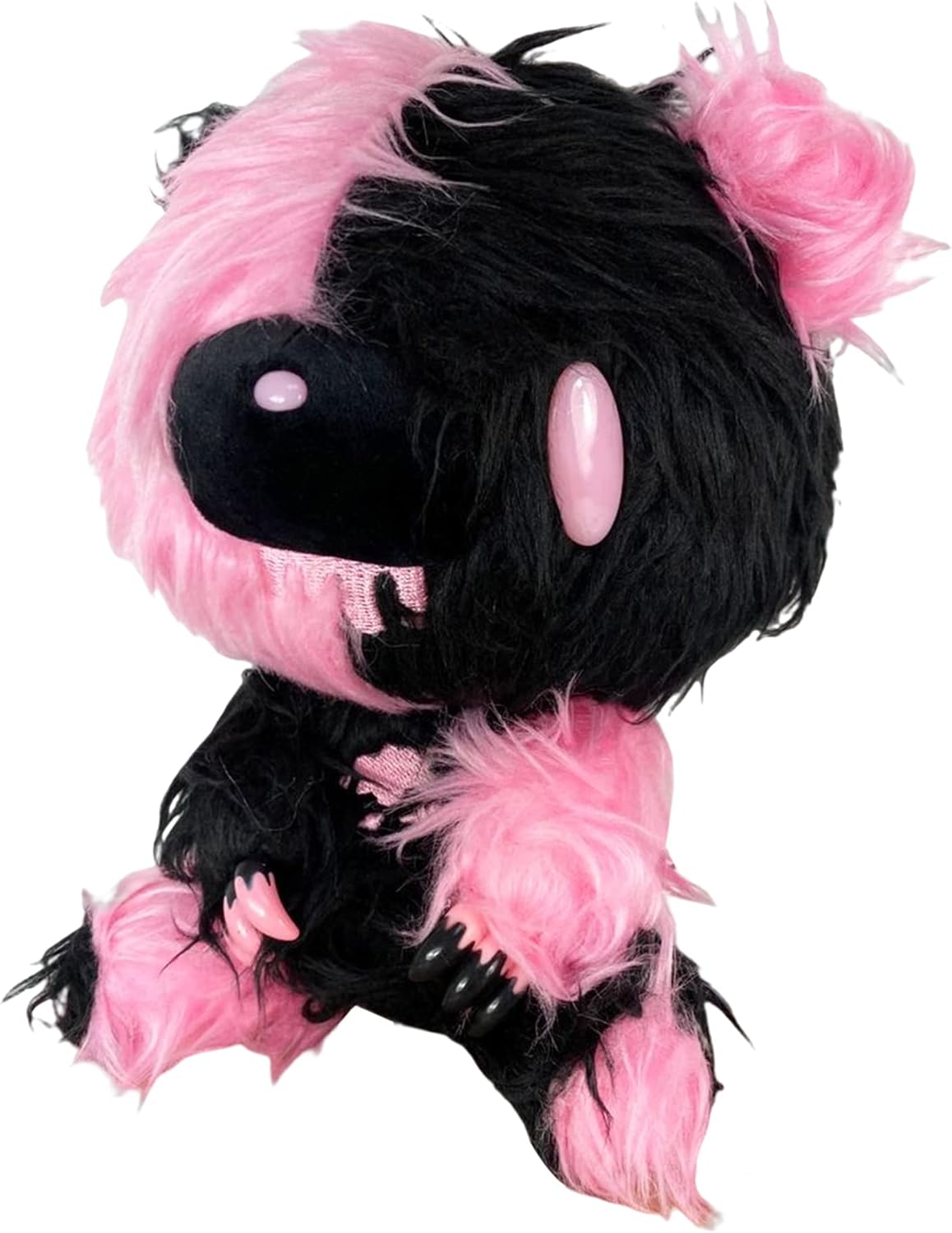 Gloomy Bear - Black Pink Gloomy Bear Sitting Pose Long Hair Fur Plush 7" H