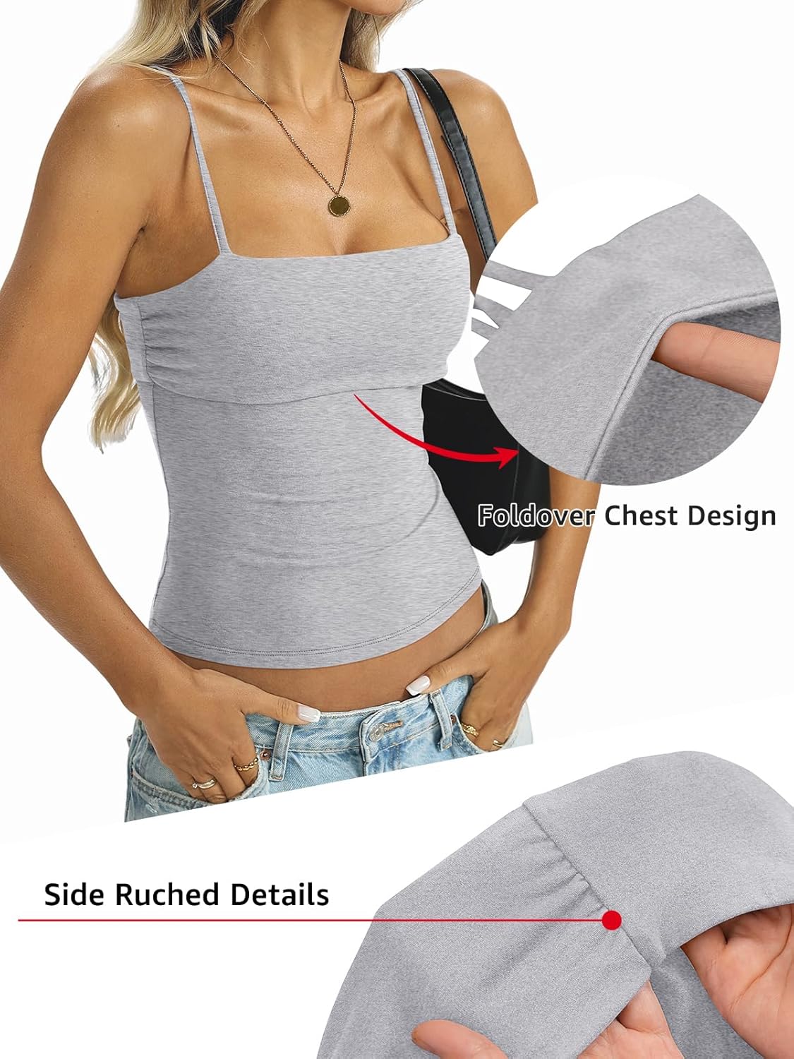 Womens Cotton Foldover Tank Tops Sexy Square Neck Spaghetti Strap Camisole Fitted Y2K Going Out Shirts 2026 - Image 3