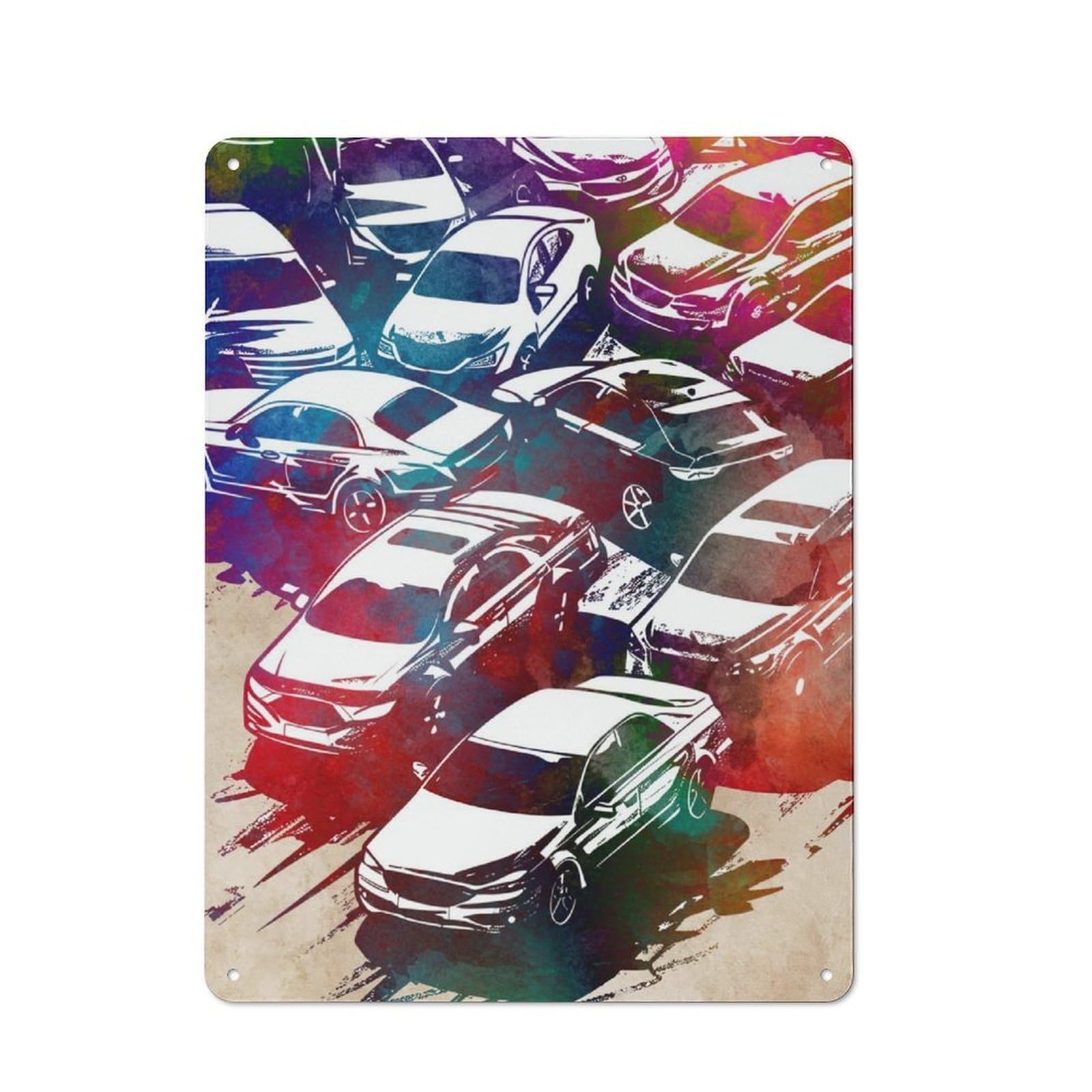 Junmoney Cars Watercolor Art Vintage Metal Plaque 40X30cm Featuring For Home Bar Wall, A Metal Wall Feature For Home Bars And Entertaining Spaces