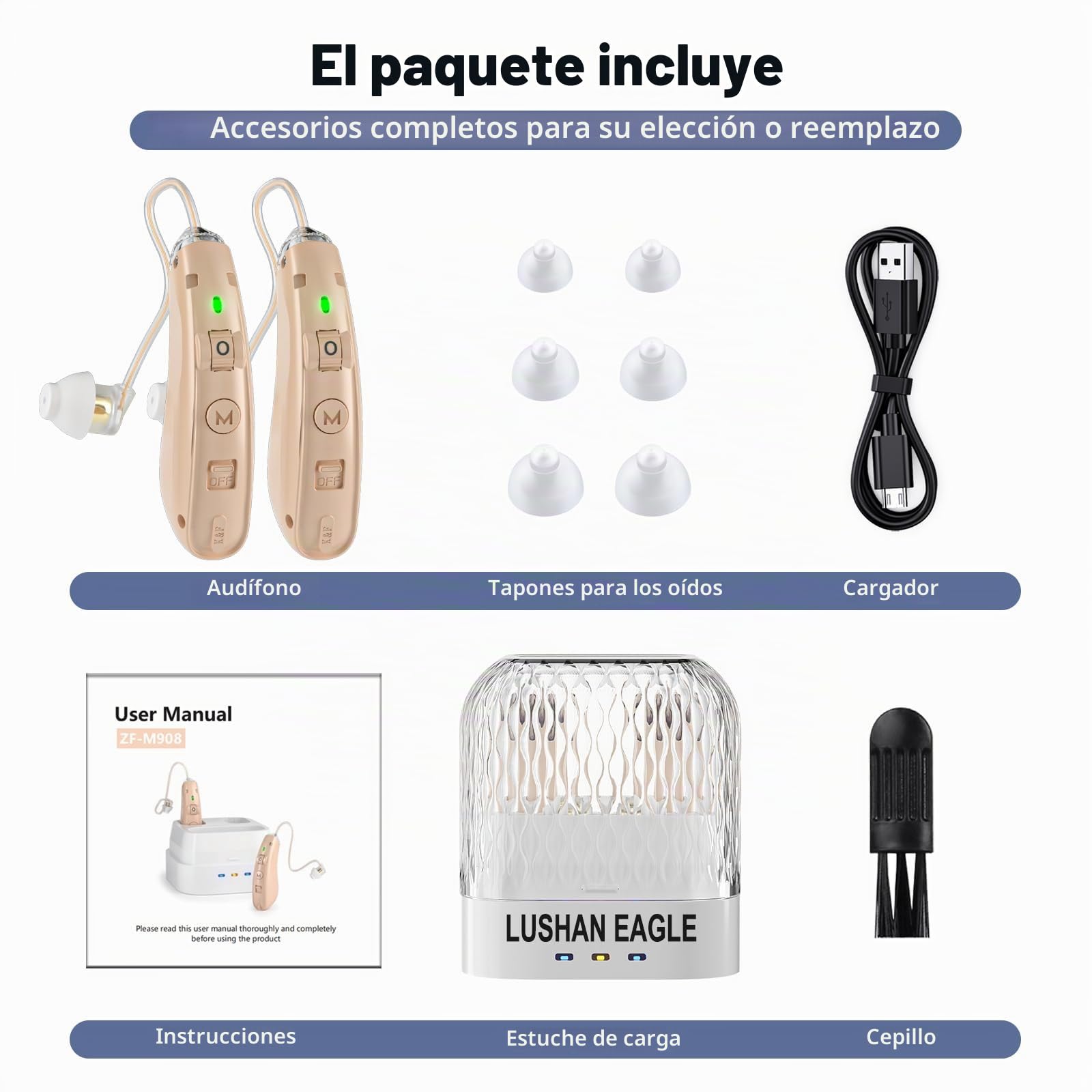 Auriculares amplificados amplificador recargable sonido claro reducción de ruido inteligente Abordar la pérdida auditiva Un buen ayudante para las personas mayores.
