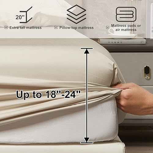 Miniatura 3 de HYPREST Juego de sábanas tamaño King  Rayón derivado del bambú, sábanas de bolsillo extra profundo para colchones de 18 a 24 pulgadas de grosor,