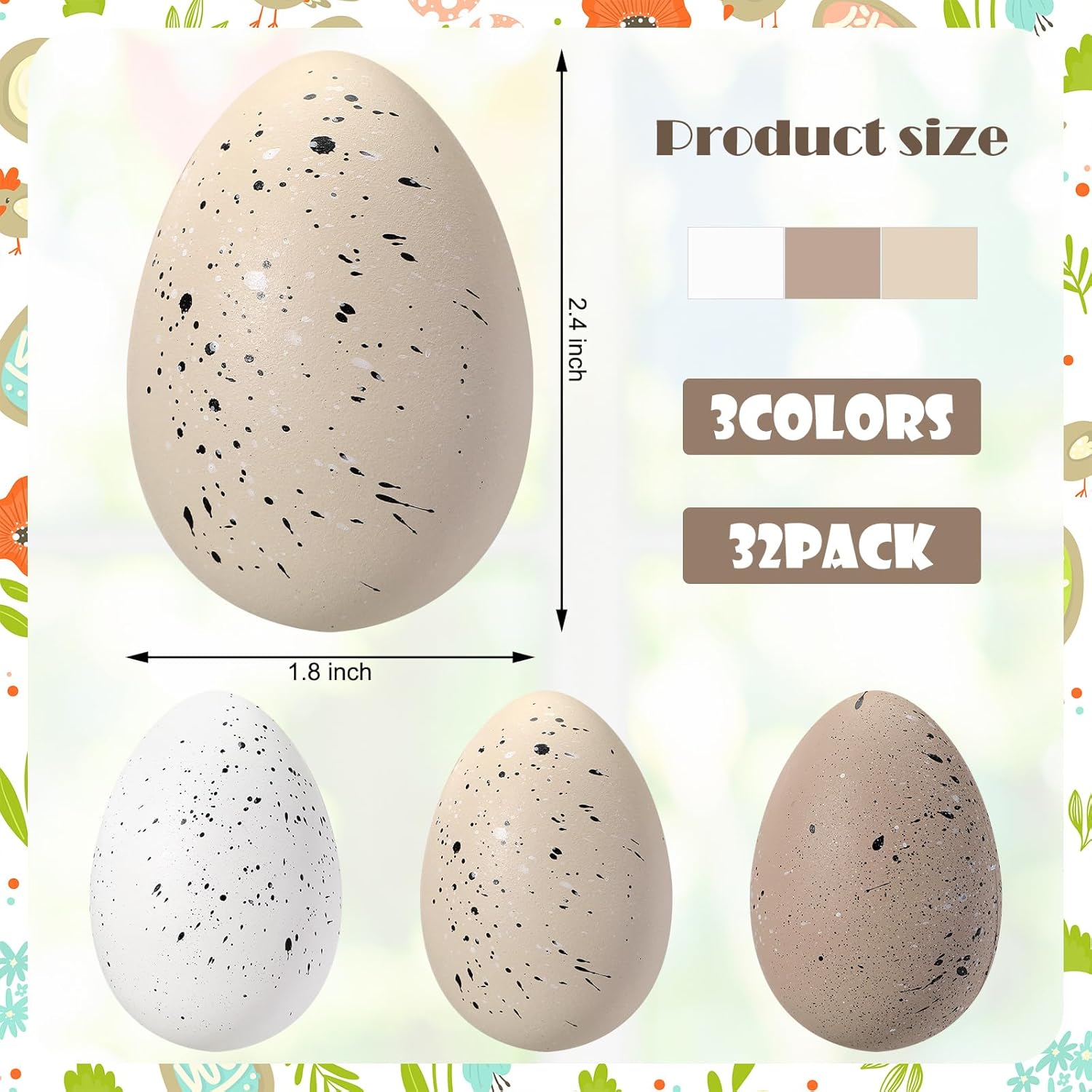 Weysat 32 Pcs Easter Speckled Eggs Neutral Plastic Fake Chicken Eggs 2.36'' Textured Easter Decor Pastel Bowl Vase Fillers Farmhouse Spring Decorations for Vintage Home Table DIY Craft (Brown)