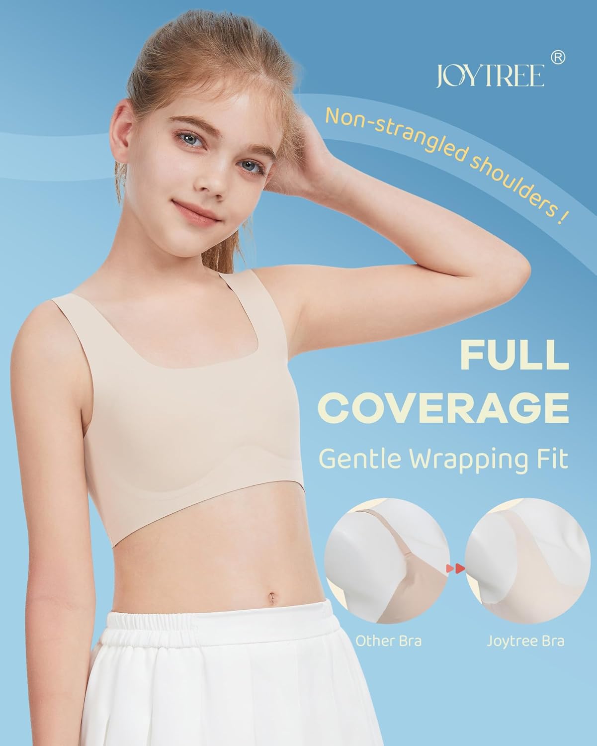 JOYTREE Girls Training Bras for Girls 8-14 Seamless Comfortable Sports Bra with Soft Removable Padding Bras Multipack