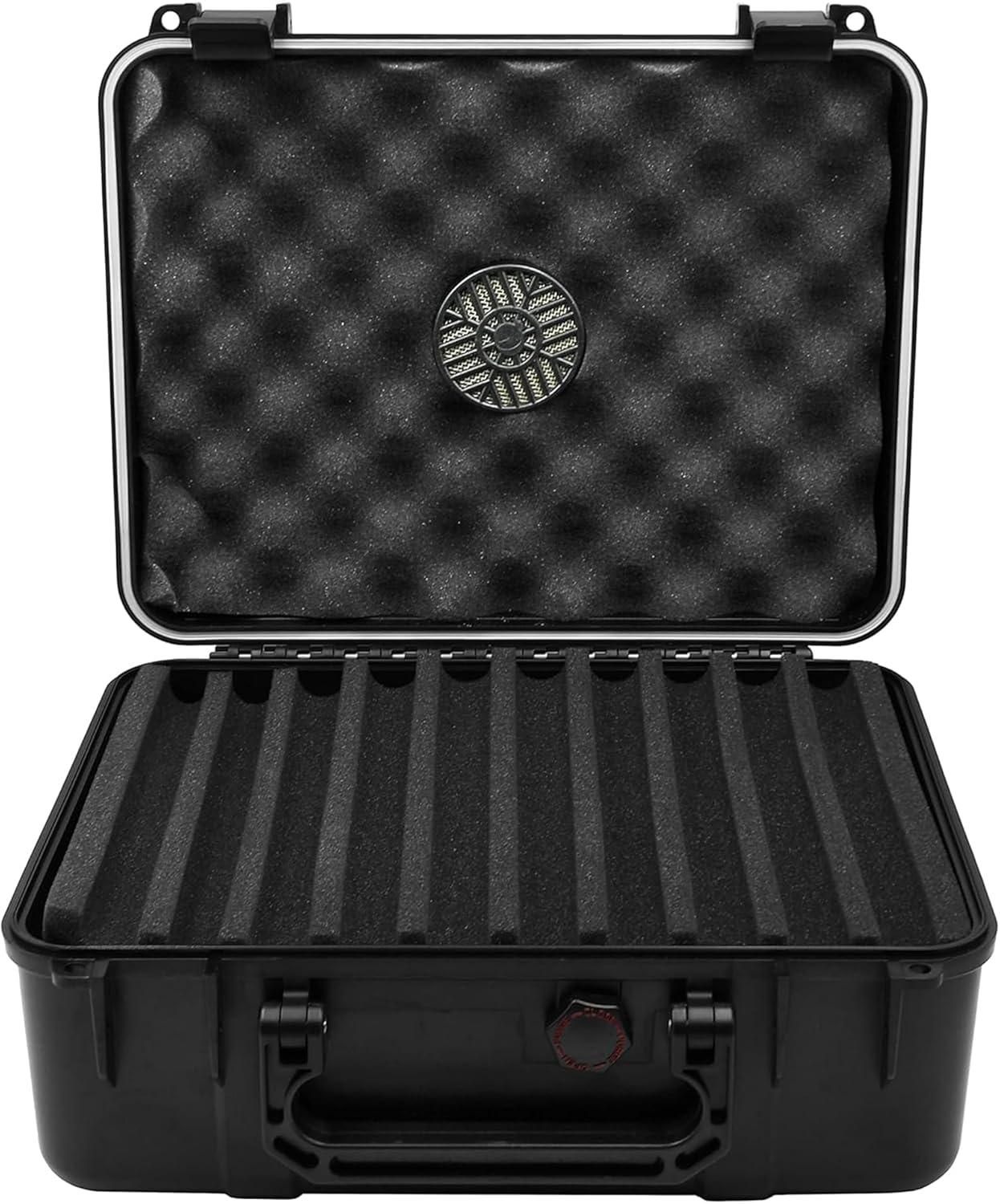 Cigar Caddy 40, 40-Cigar Waterproof Travel Humidor, Super Strong Structure, Stainless Steel Latch Hinges, Black Matte