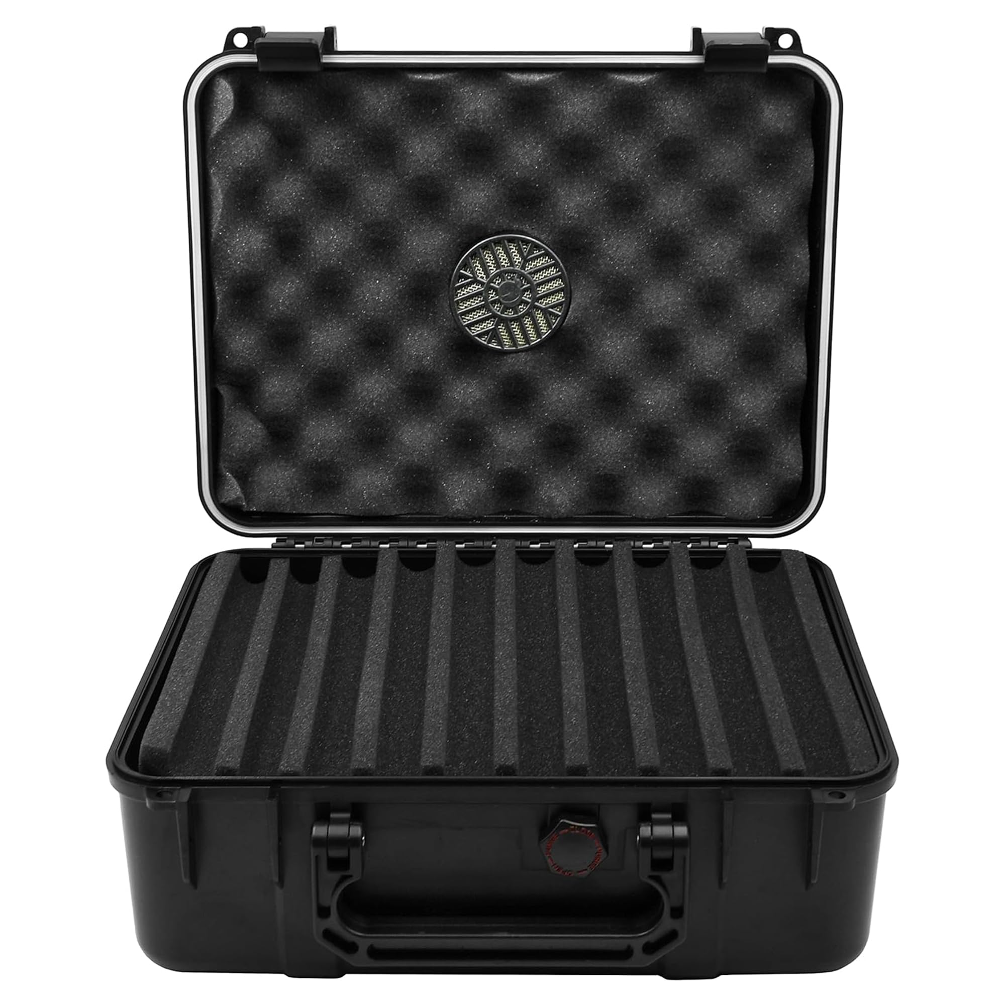Cigar Caddy 40, 40-Cigar Waterproof Travel Humidor, Super Strong Structure, Stainless Steel Latch Hinges, Black Matte
