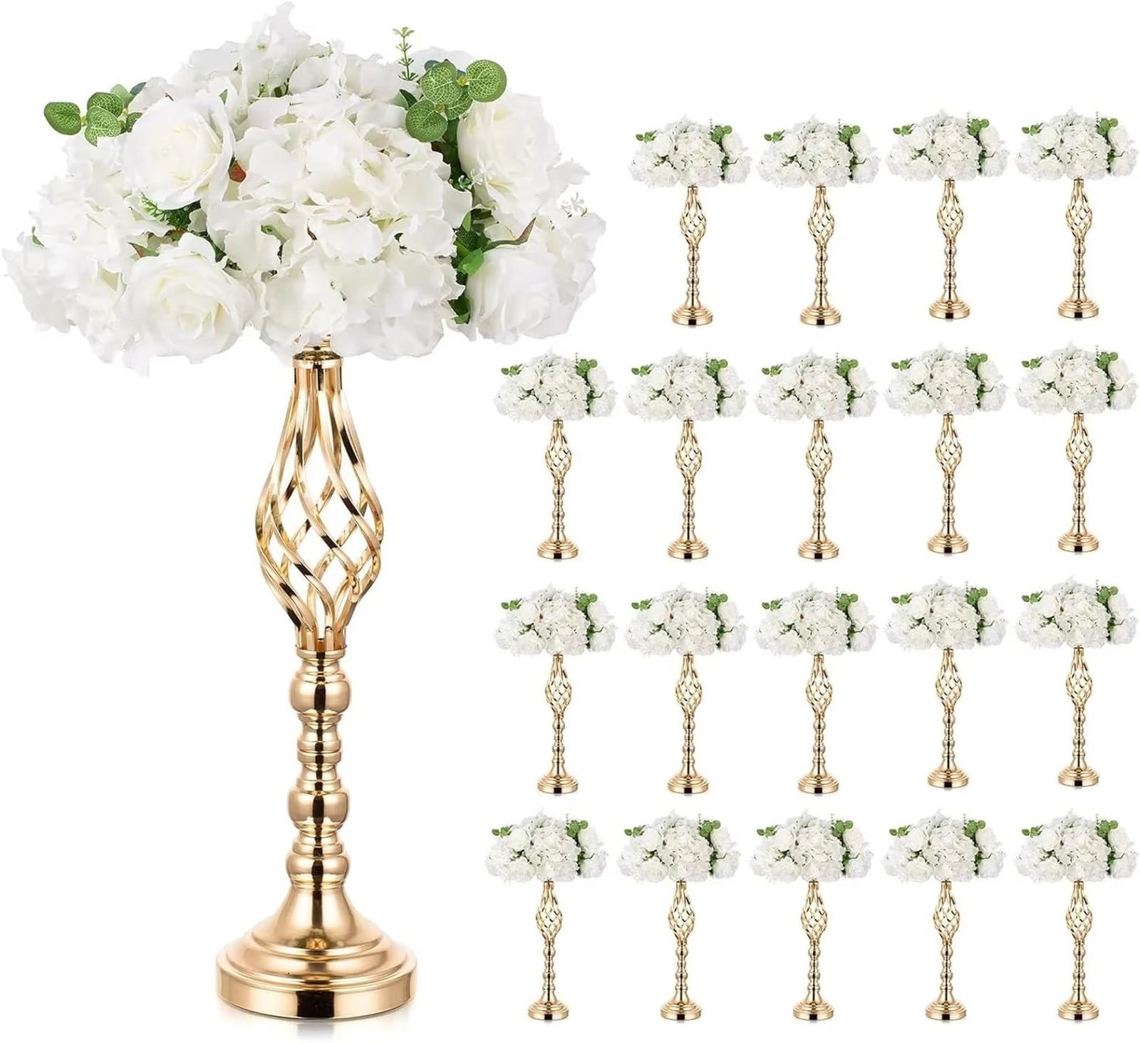 Elegante vaso in metallo, centrotavola, adatto for decorazioni di nozze, feste compleanno in casa(Gold 52cm)