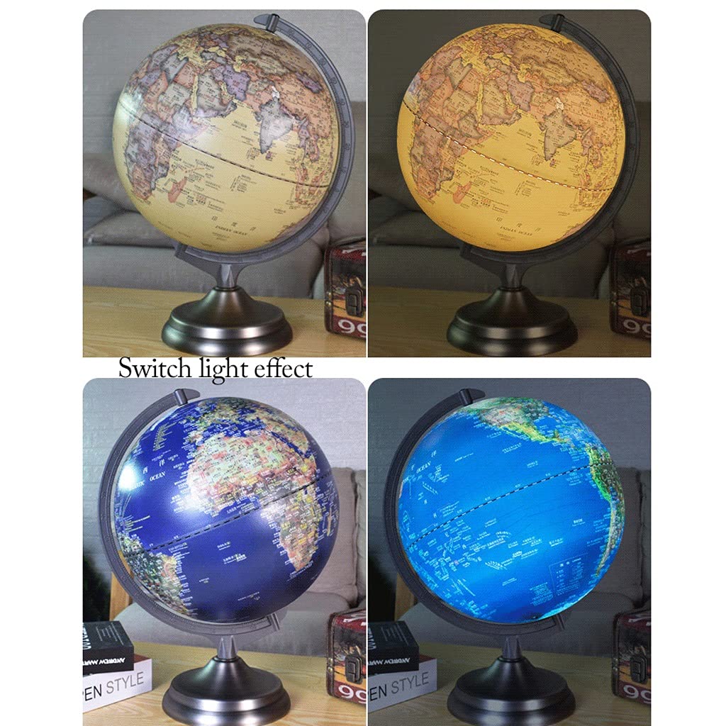 Geographischer Globus 12" pädagogischer Weltglobus mit Metallständer Desktop-geographische Globen 30 cm Durchmesser Weltkugeln Lampe für Kinder Erwachsene Weltkugelgeschenk (Farbe: Weltkugellampe A)