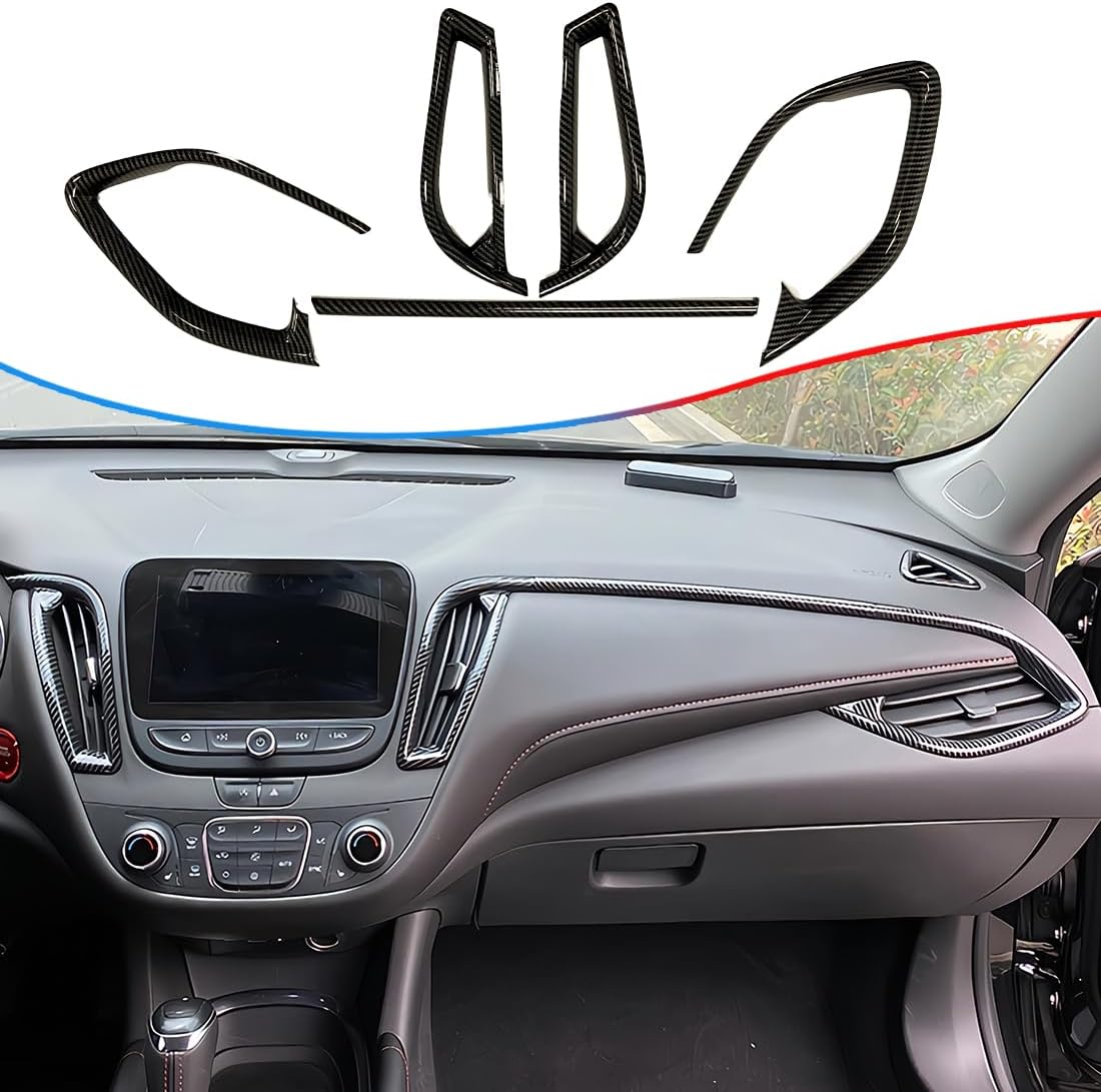 Dashboard AC Air Vent Outlet Trim, 5PCS for Chevrolet Malibu 2016 2017 2018 2019 2020 2021 2022 2023 2024 - ABS Carbon Fiber Grain Sport Interior Trim Full Set Accessories