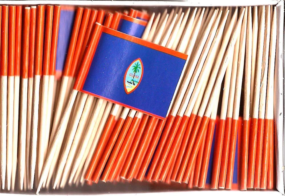 Guam Mini Country Toothpick Flags, 100 Small International Mini Flag Cupcake Toothpicks or Cocktail Sticks & Picks (Guam, 1 Box of 100-100 Total Toothpicks)