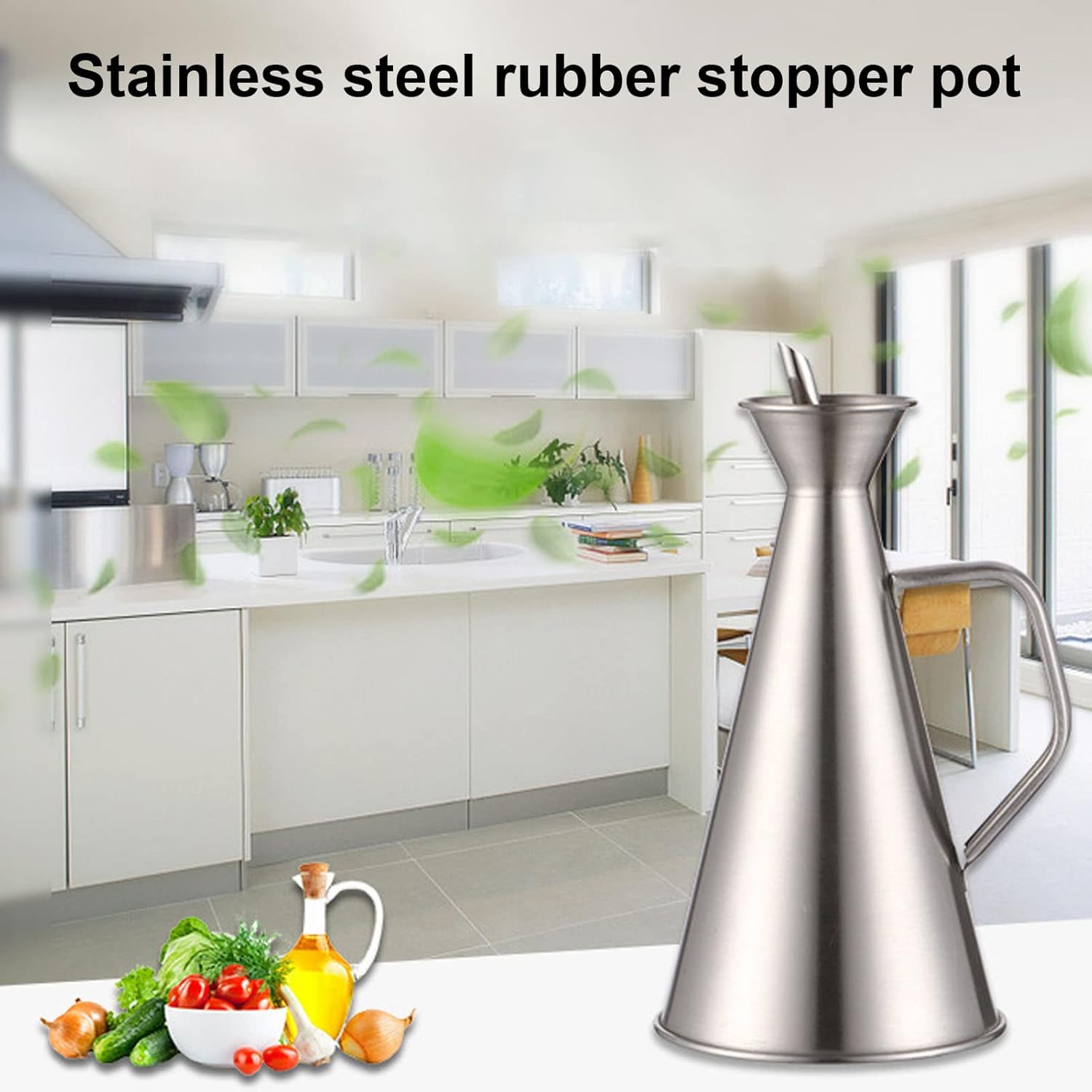 Olive Oil Dispenser Bottle, 304 Stainless Steel Large Capacity Storage Container with Spout, Leakage Proof Oil Pot with Handle for Home Kitchen Cooking Salad Soy Sauce (1000ML)