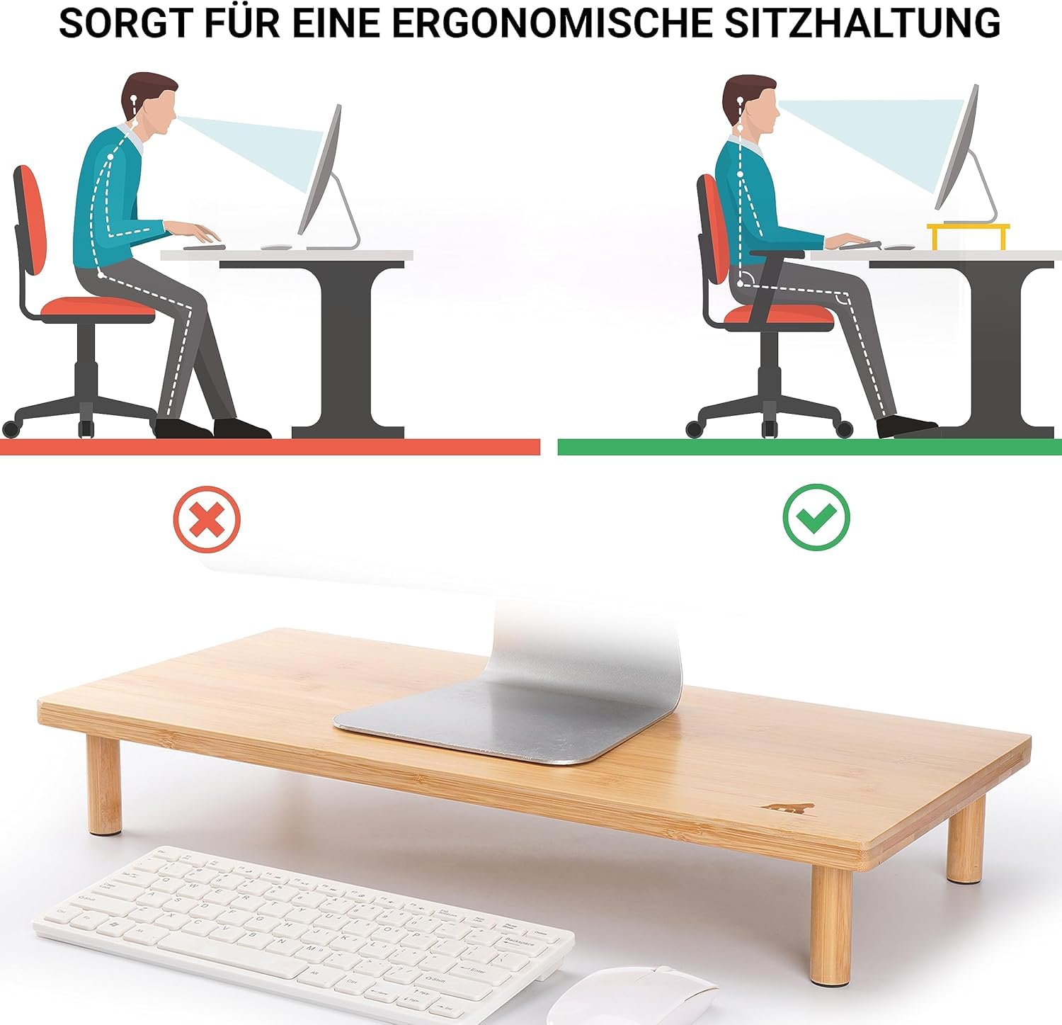 Monitorständer Bambus - Monitor Stand - Bildschirmerhöhung Monitorerhöhung | MY FAT GORILLA Monitorständer Bambus – Bildschirmerhöhung Monitorerhöhung 56x27x9,50 cm – Monitor Stand Wood Riser