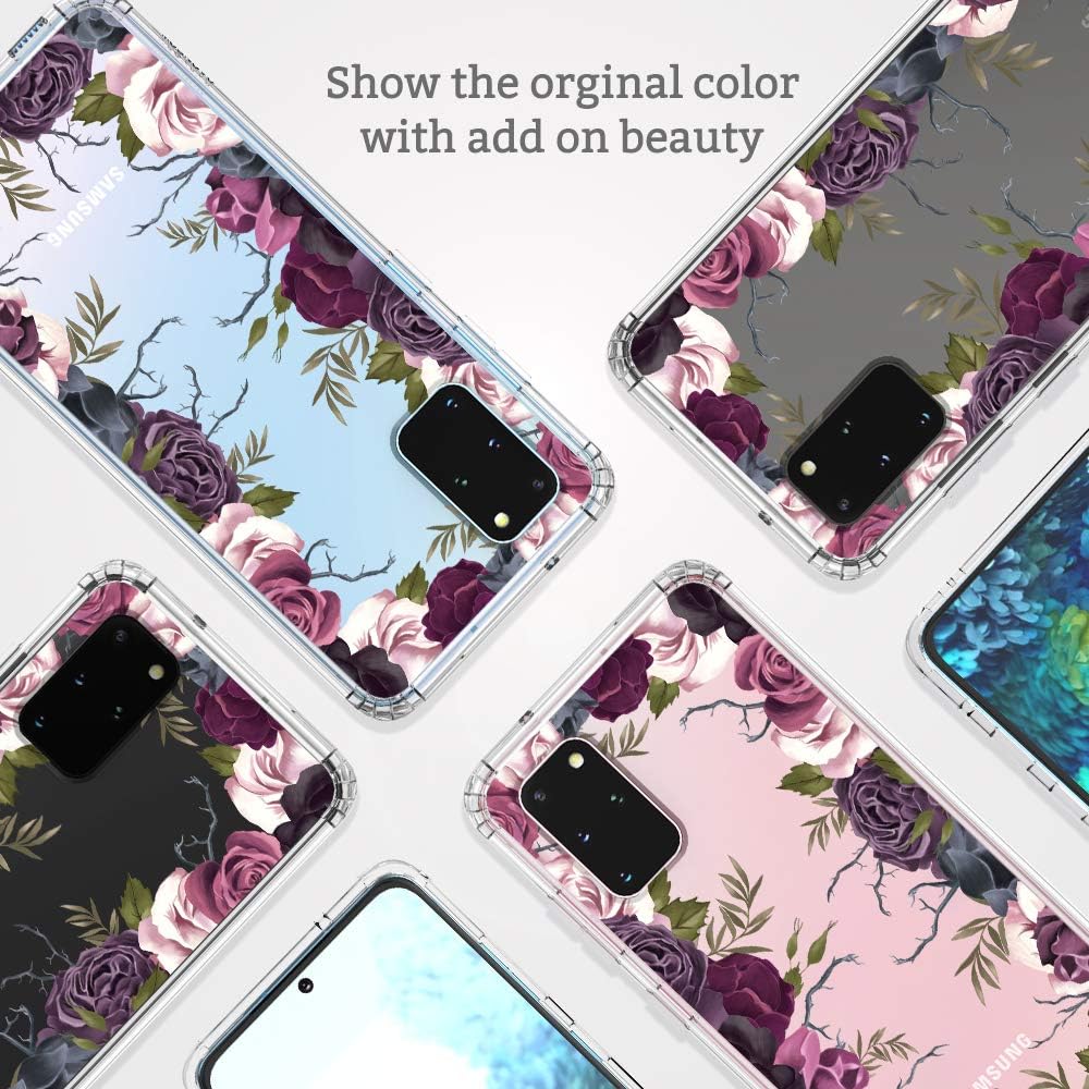 MOSNOVO Designed for Galaxy S20 Plus Case, [6.6 FT Military Grade Drop Protection] Clear Shockproof Phone Cover for Samsung Galaxy S20 Plus - Black Purple Flower Garden