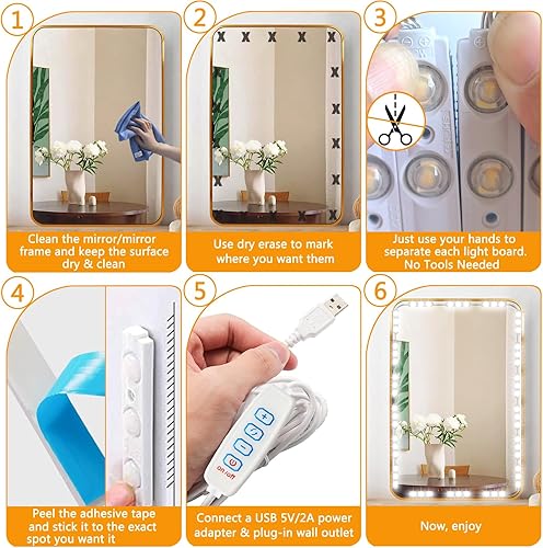 Miniatura 8 de Luces de tocador para espejo, tira de luz LED de maquillaje con 3 modos de iluminación de temperatura de color y espejo de tocador de baño, ultra