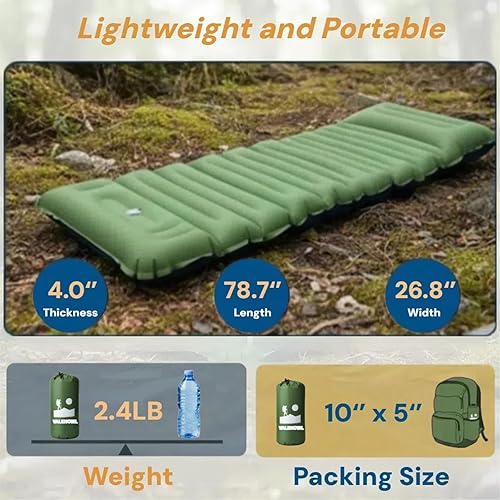 Miniatura 2 de Colchoneta de dormir para acampar de 4 pulgadas de grosor con correas internas, valor R 4.0 para 4 estaciones, colchón de aire al aire libre