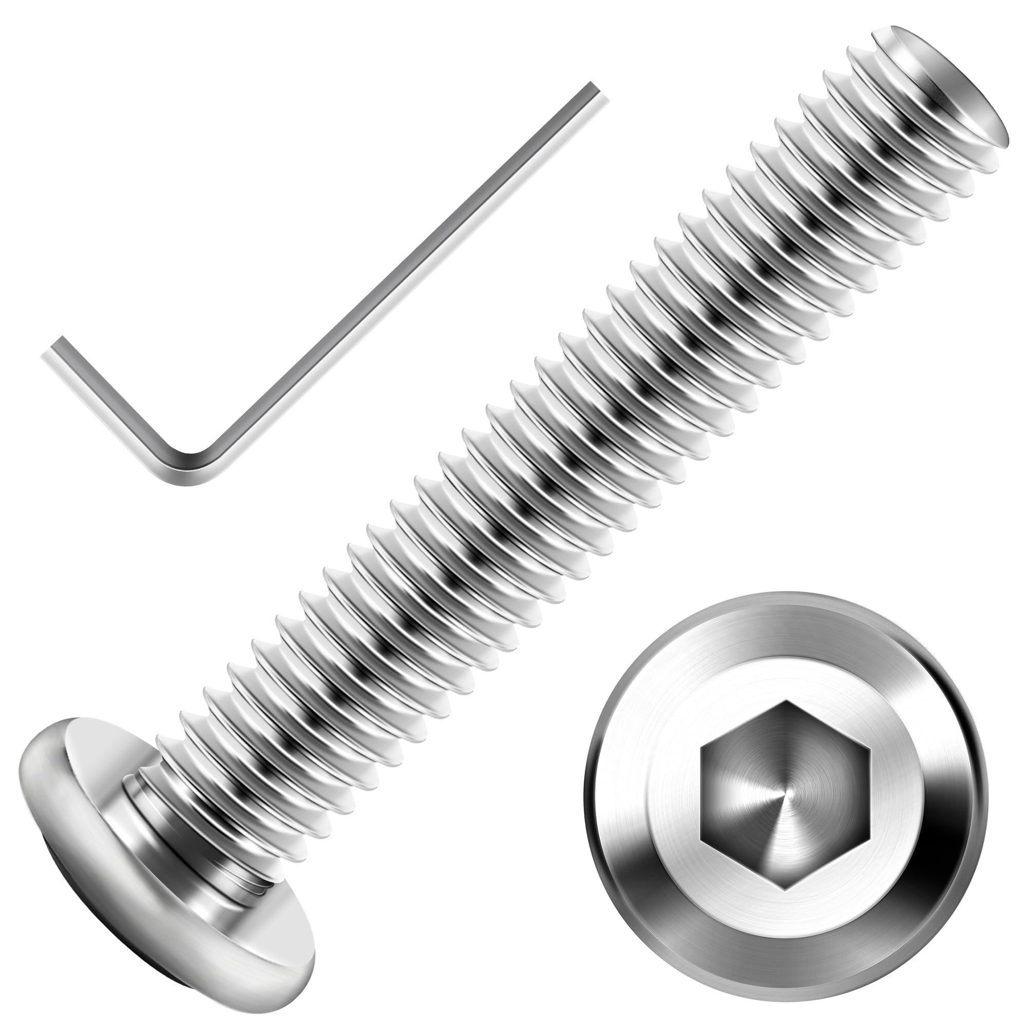 30Pcs M5 x 30mm Flat Head Hex Socket Cap Screws Bolts, 304 Stainless M5 Bolts Steel Furniture Screws Full Thread, Bright Finish & Hex Spanner by