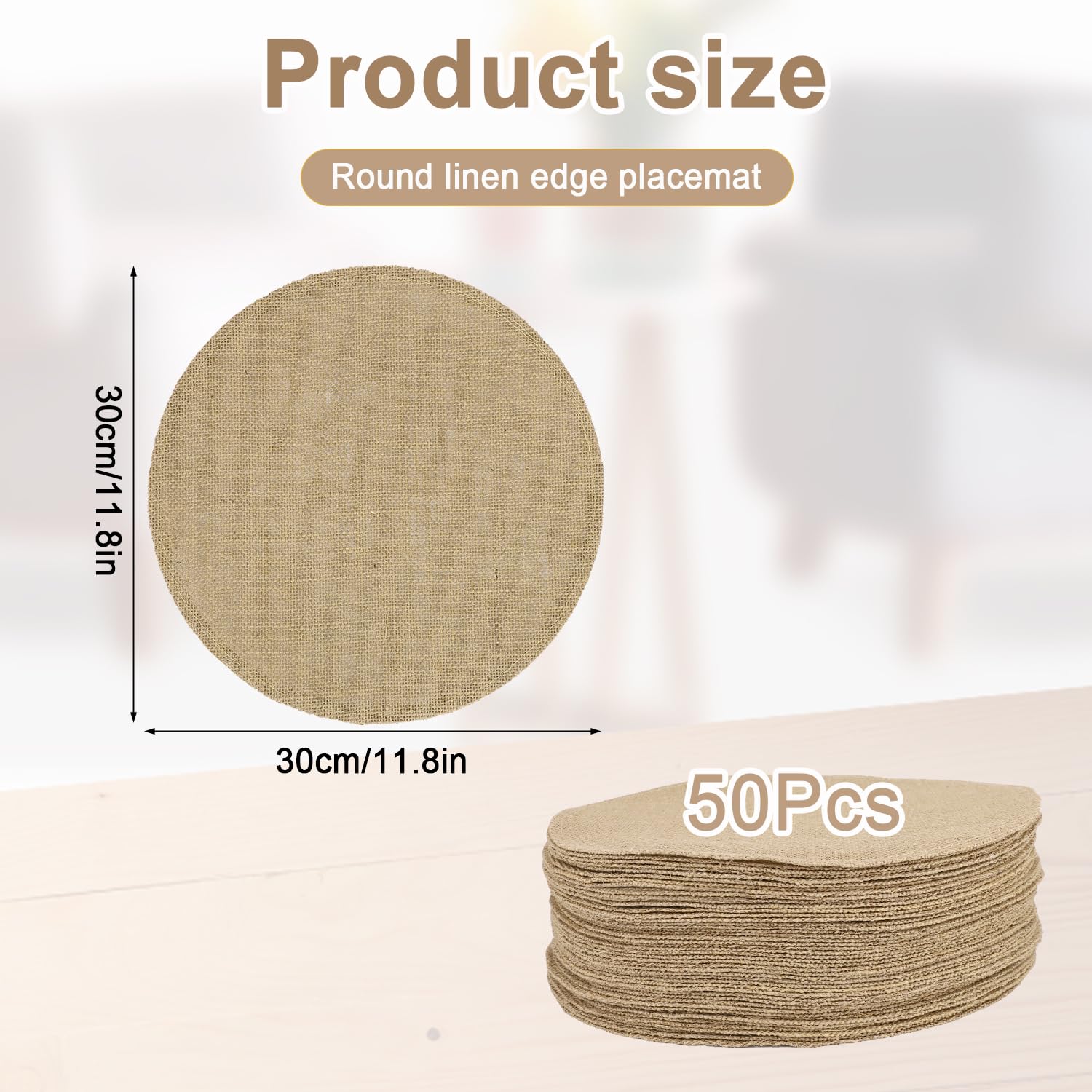 50uds Mantelitos Individuales Redondos Arpillera, 30cm Mantelitos Reutilizables Yute Marrón Resistentes Calor Decoración Rústica para Bodas Fiestas Cenas Estilo Granja