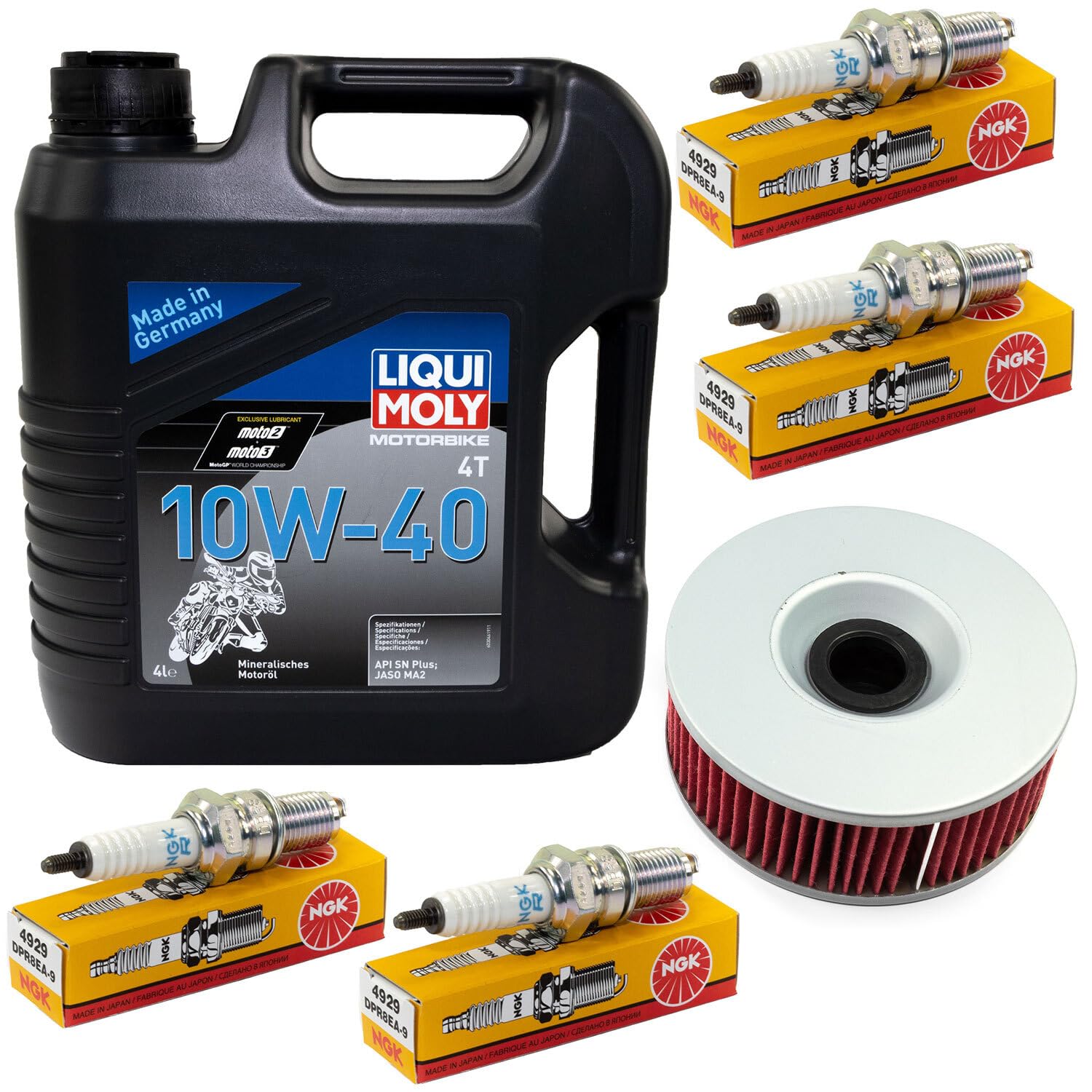 Wartungspaket Öl 4L + Ölfilter + Zündkerzen für Yamaha VMX-12 1200 Vmax Baujahr 1985-1995