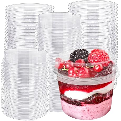50 Pack 8 oz Clear Disposable Yogurt Parfait Cups with Lids