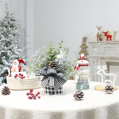 Miniatura 6 de Pequeño árbol de Navidad a cuadros de búfalo, mini decoración artificial de árbol de Navidad de mesa, para el hogar de invierno, fiesta de Hliday,