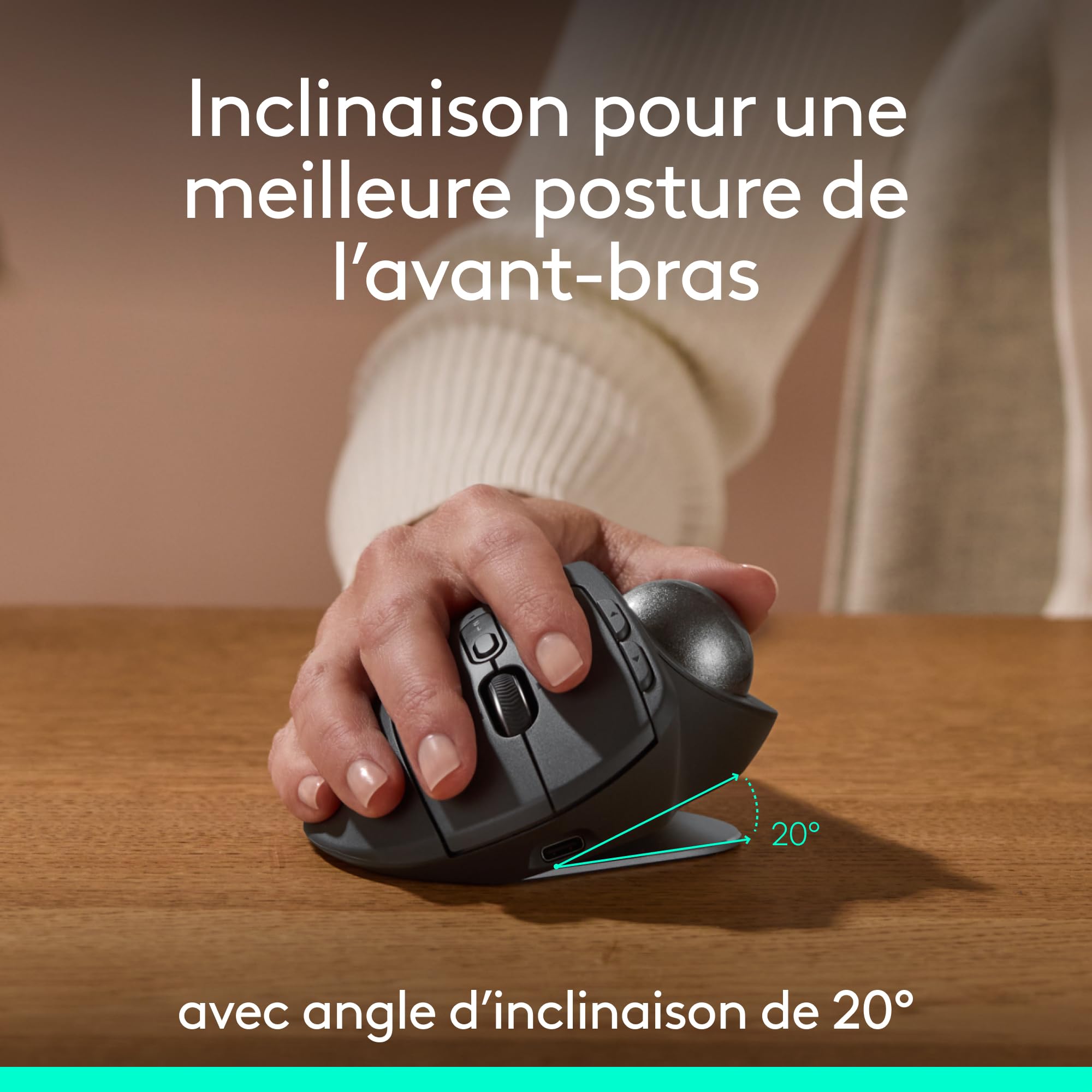 Logitech MX Ergo S souris trackball sans fil avancée | Mouse ergonomico wireless ricaricabile USB-C, Bluetooth, dongle crittografato, 6 pulsanti programmabili, PC/Mac - Grafite