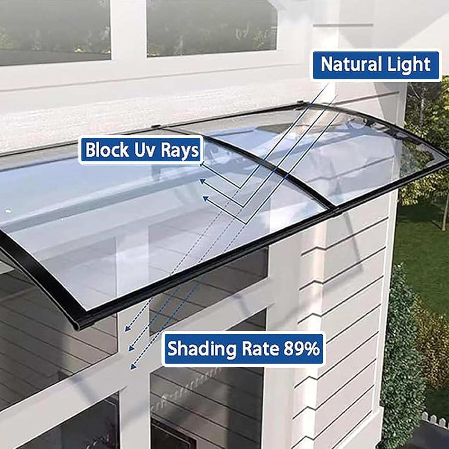 Outdoor Door Window Awning, Polycarbonate Cover Outside Front Door Patio UV/Rain/Snow Protection, Doors Overhang with Aluminum Alloy Bracket, Hollow Sheet for Porch/Deck(Clear,60x120cm/24 x47)