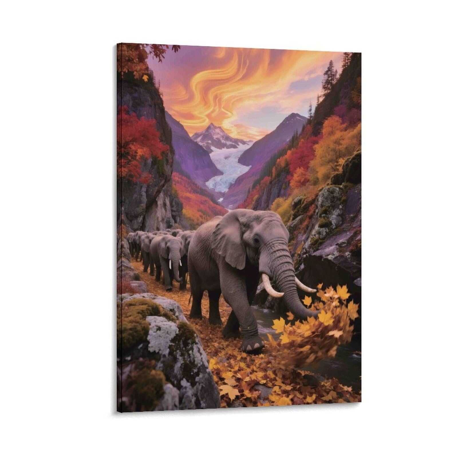 DHBANEIOK Elephant Herd Mountain Poster Artwork Canvas Prints Picture Modern Wall Art Picture Wall Hanging for Home Decorations 24x36inch(60x90cm)