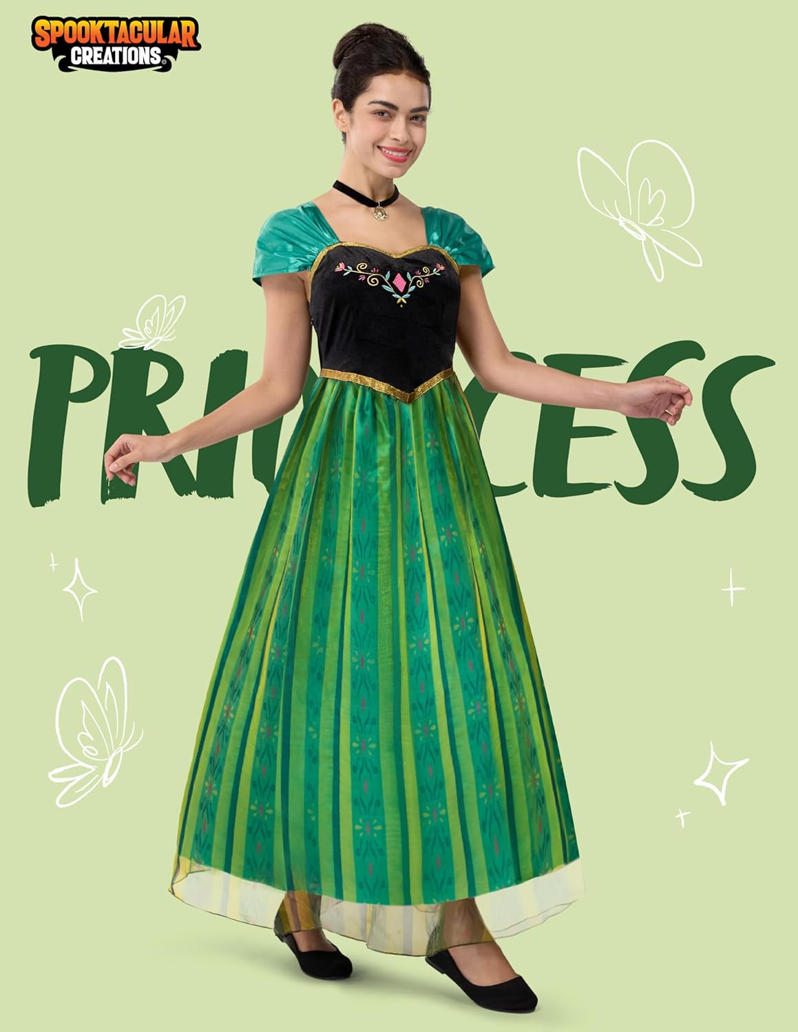 Spooktacular Creations Adult Princess Costume, Halloween Women Coronation Dress Costume, Green Princess Dress - Image 2