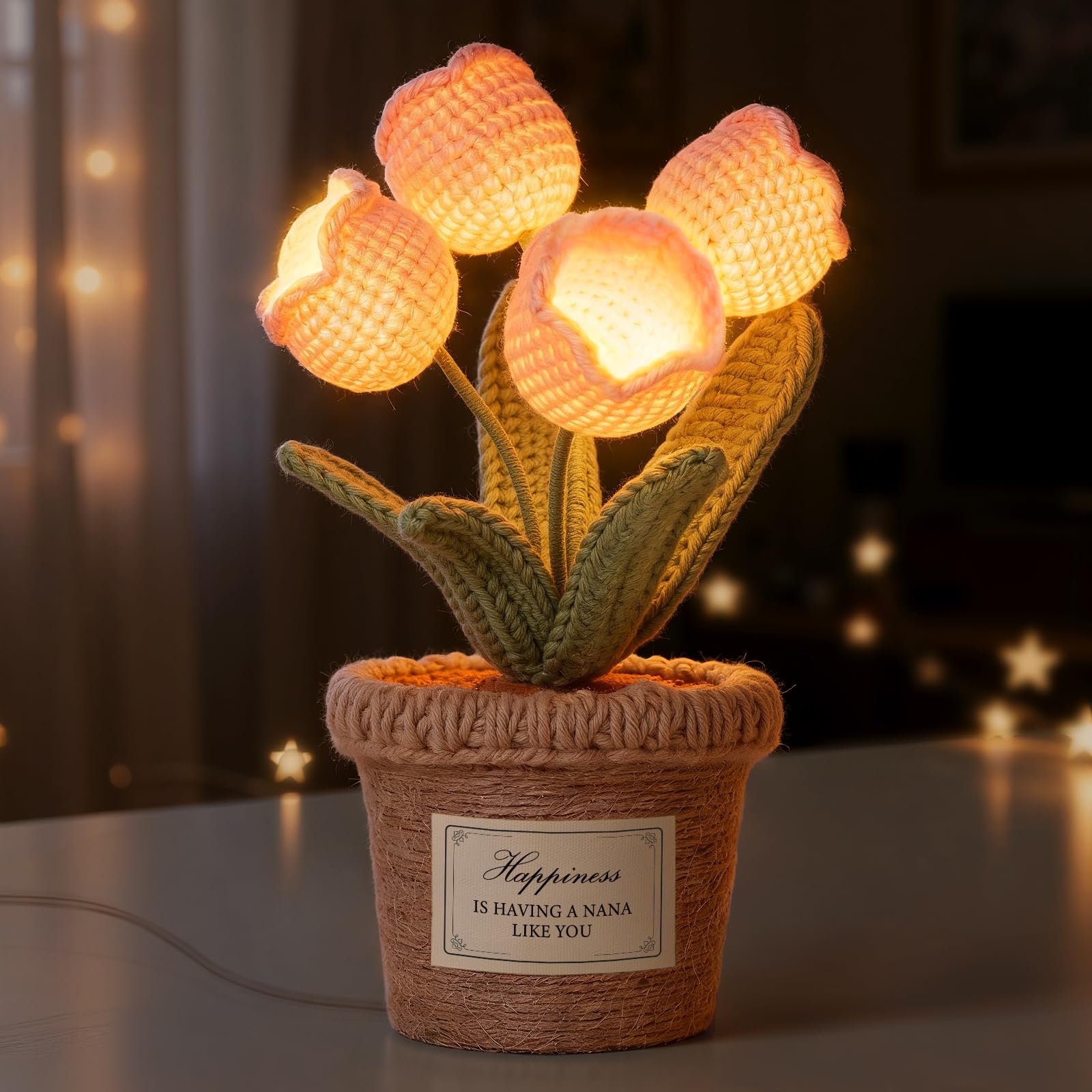 Giftasy Nana Gifts, Nana Birthday Gifts - Handmade Crochet Tulip Night Light, Present for Nana on Her Christmas Birthday Mother's Day