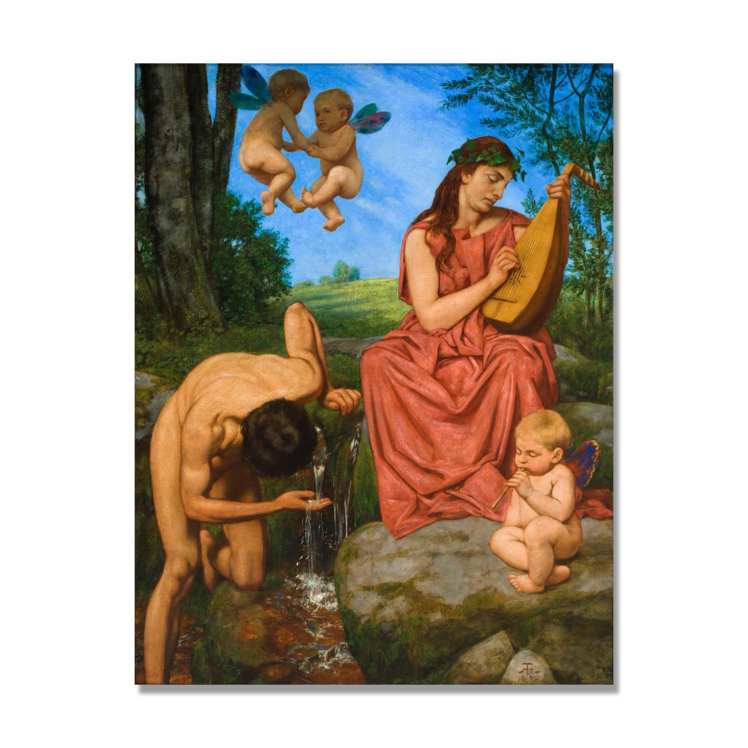 NHLDZYH Hans Thoma Style Canvas Wall Art - (The Spring), German Romantic Realism Painting with Symbolic Nature, Rustic Country Home Decor. 70x90cm-27.6x35.4in. Only Canvas