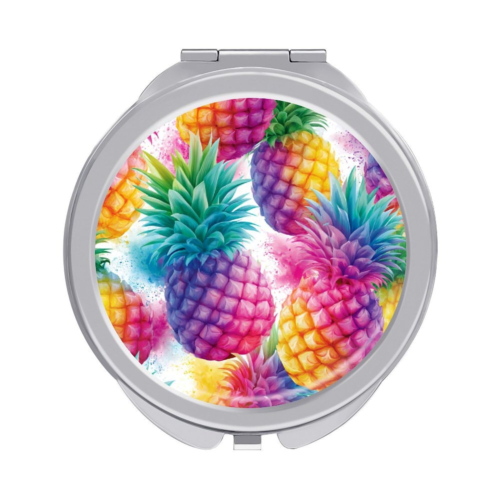 Jubonexis Watercolor Tropical Pineapple Fruit Color Splash Women Pocket Mirrors, Girls Small Portable Travel Makeup Mini Mirror
