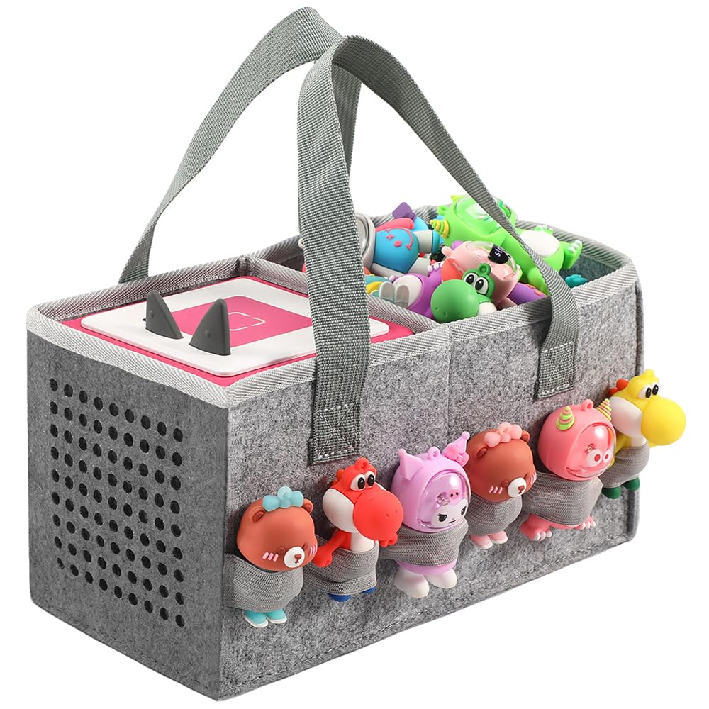PISOSN Carrying Case for Toniebox Starter Set and Tonies Figurines, Travel Felt Cloth Musical Toy Folding Bag for Toniebox Accessories (Gray)