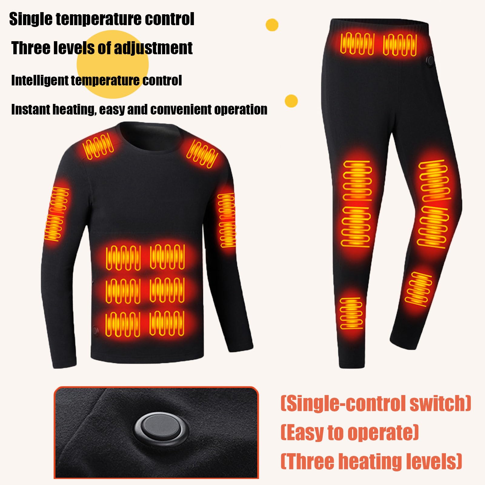 Completo Intimo Termico Riscaldato per Uomo con 42 Zone di Riscaldamento Top e Pantaloni Riscaldati Intelligenti USB Adatti per l'inverno